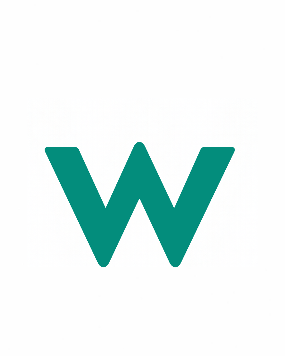 Lowercase letter card: the little letter w in its own colour on a white card, from the Kiddo School alphabet