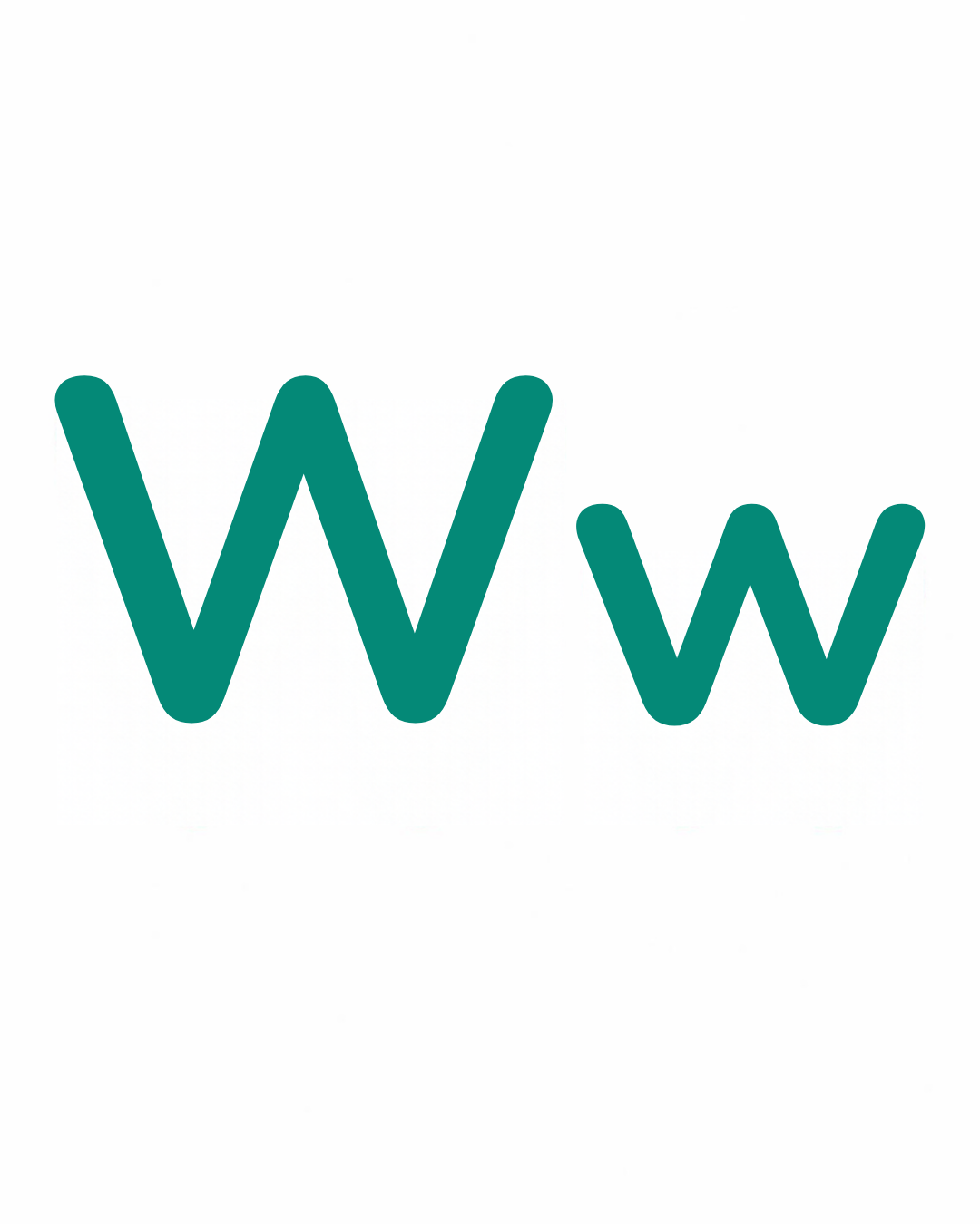 Big and little letter card: W and w together on a white card, from the Kiddo School alphabet