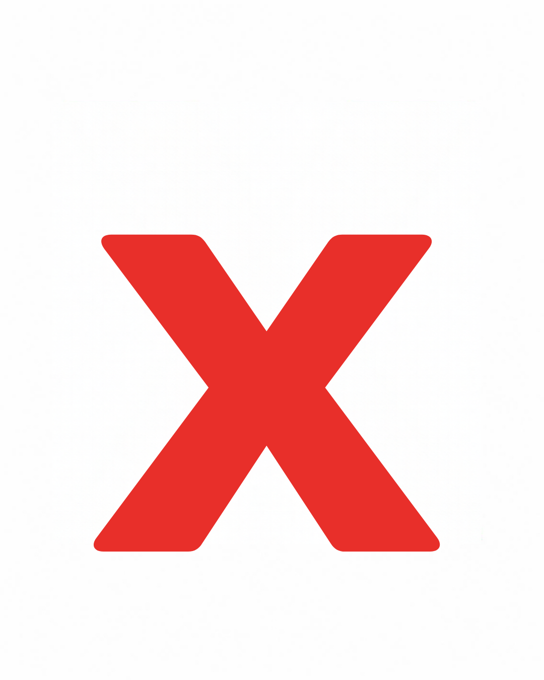 Lowercase letter card: the little letter x in its own colour on a white card, from the Kiddo School alphabet