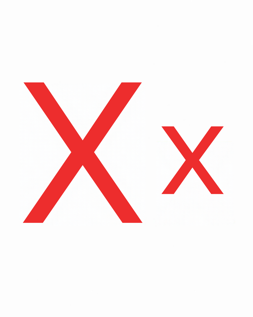 Big and little letter card: X and x together on a white card, from the Kiddo School alphabet