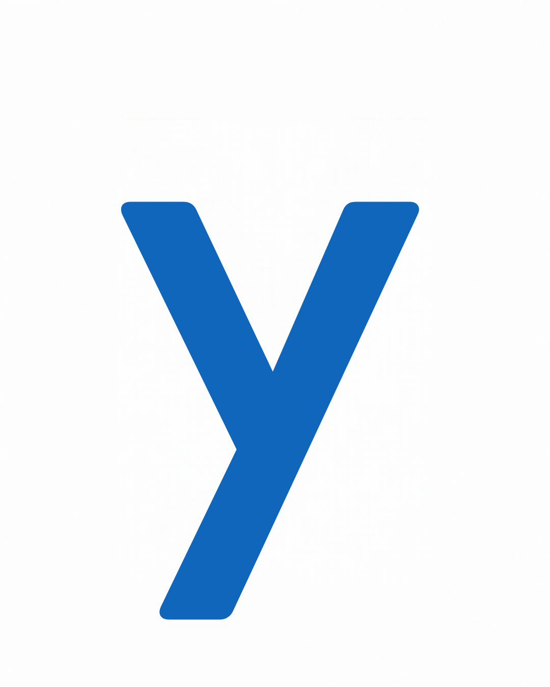 Lowercase letter card: the little letter y in its own colour on a white card, from the Kiddo School alphabet