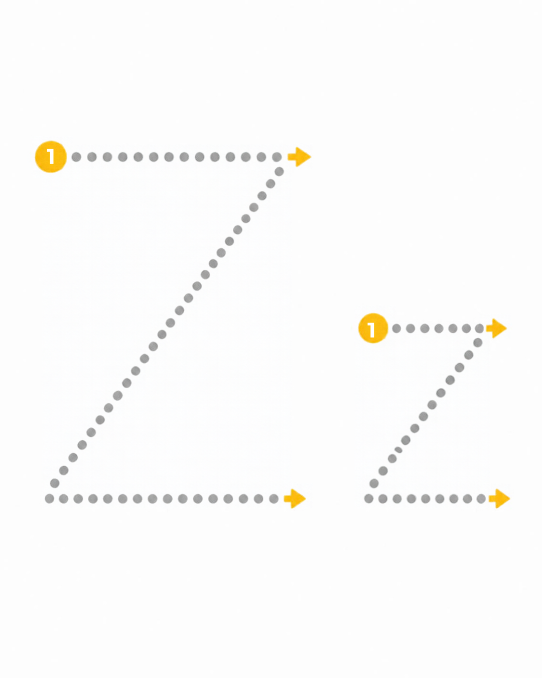 Letter tracing card for Z: dotted Z and z with numbered stroke arrows, from the Kiddo School alphabet
