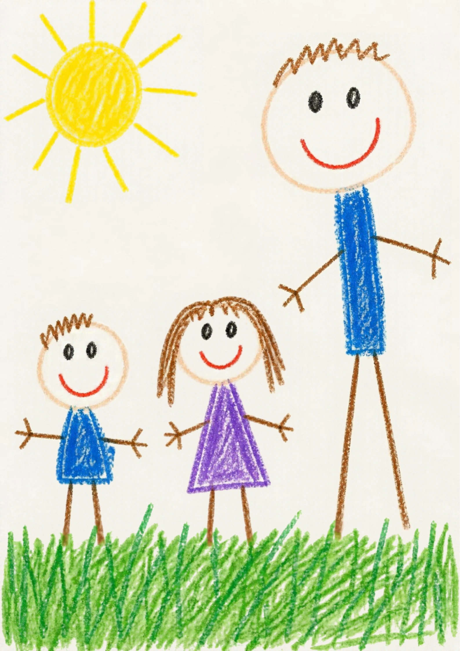 Child-style crayon drawing of a family