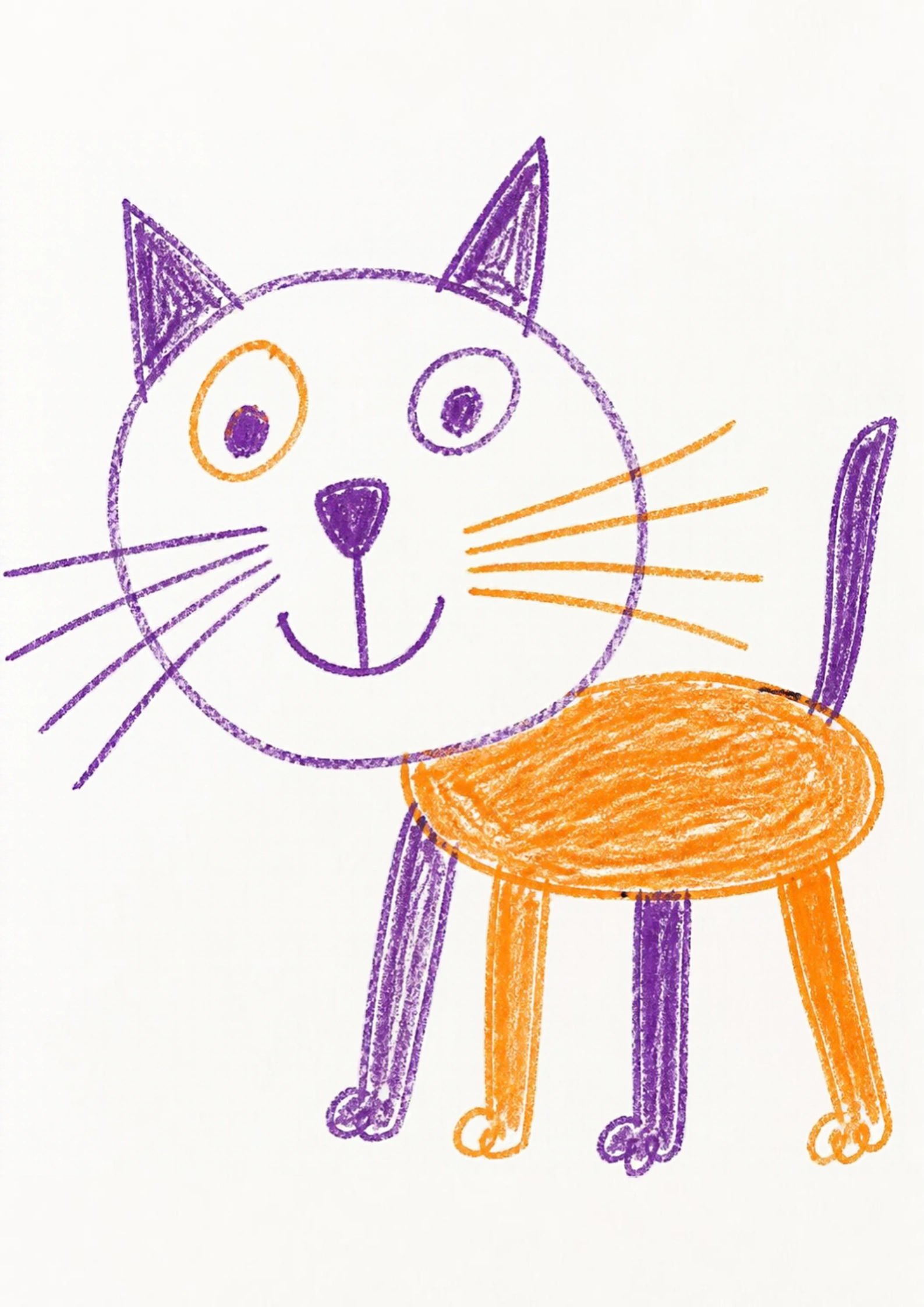 Child-style crayon drawing of a cat