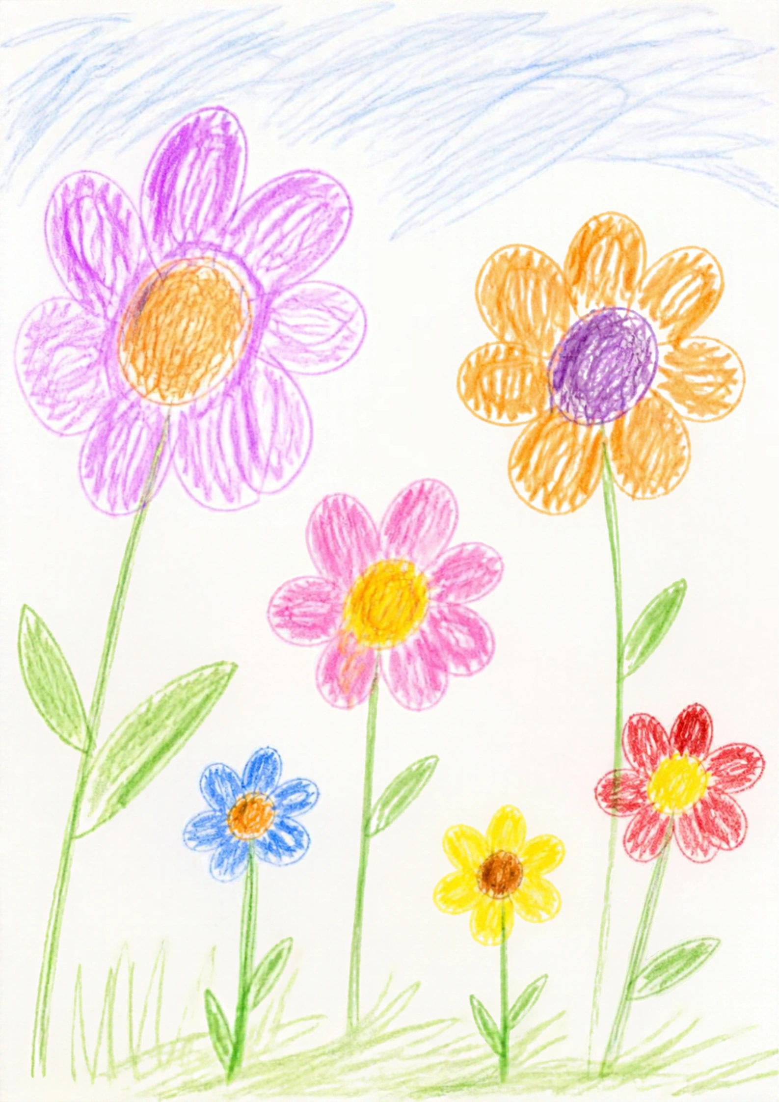 Child-style drawing of colorful flowers
