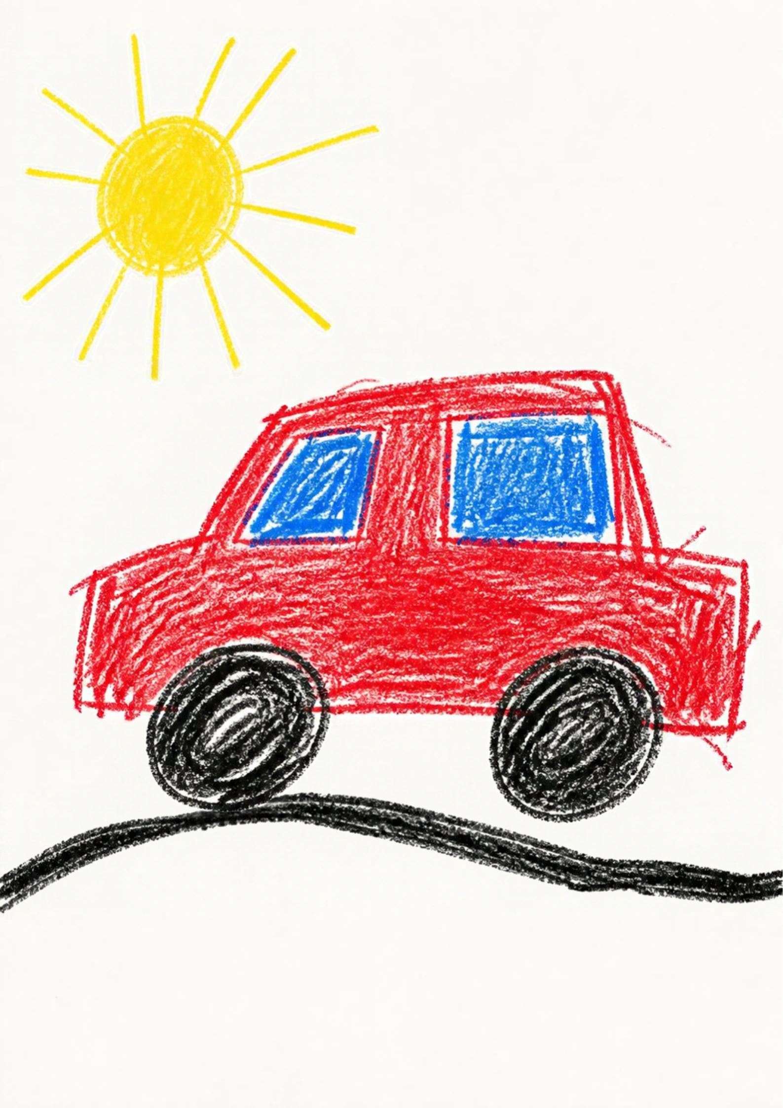 Child-style drawing of a red car