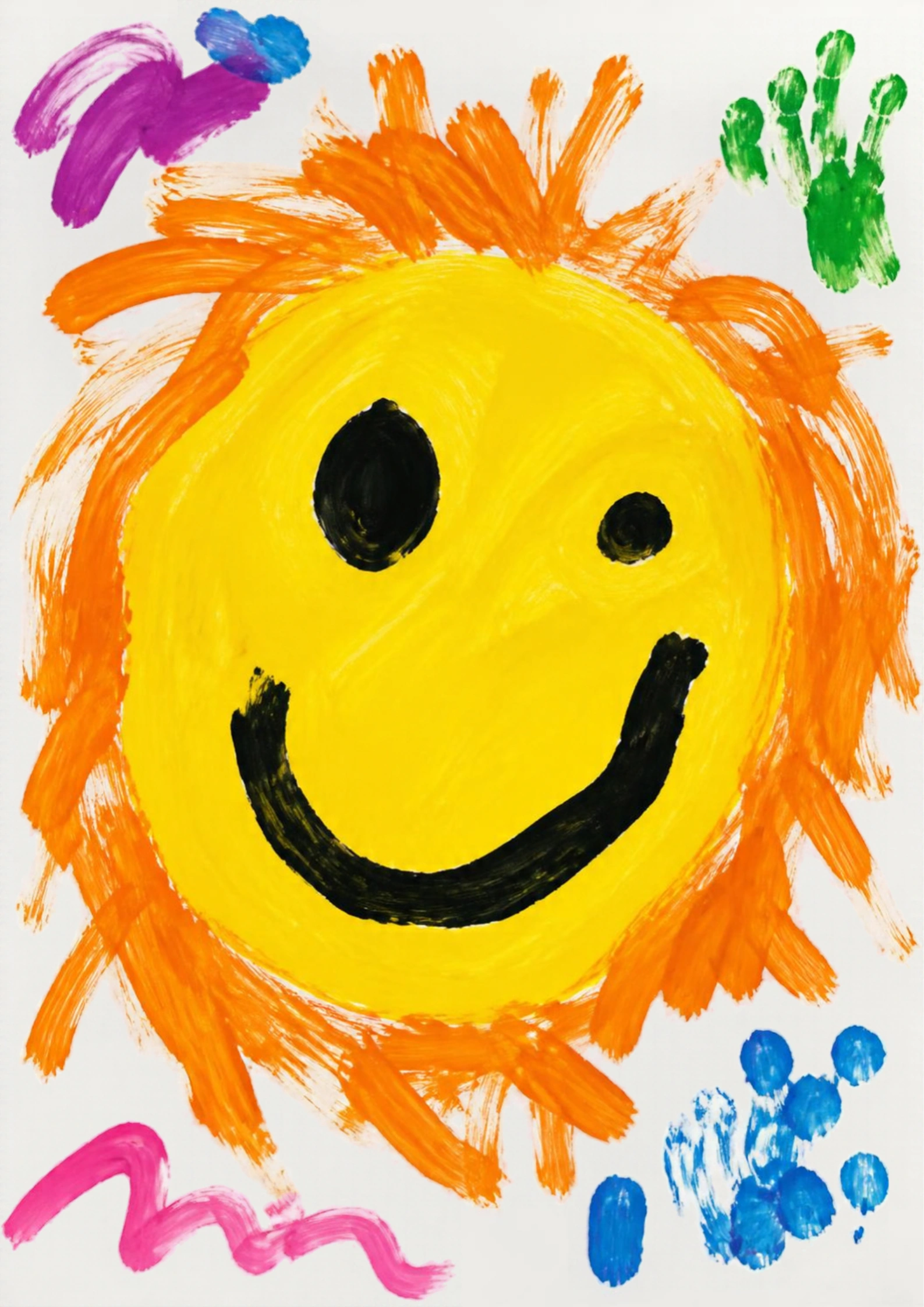 Child-style drawing of a large happy face