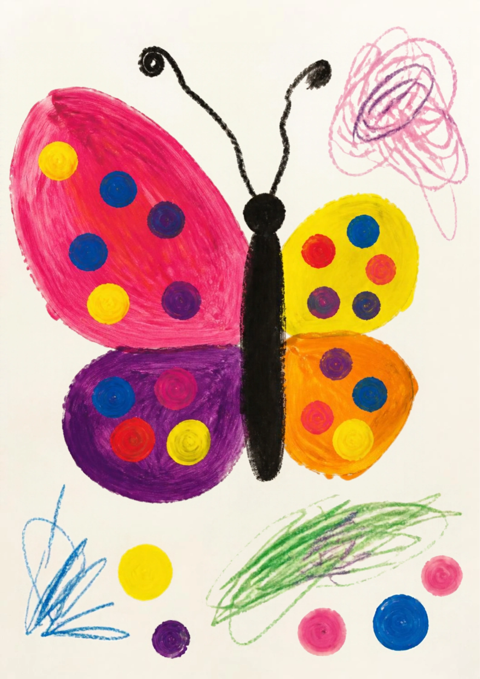 Child-style drawing of a colorful butterfly