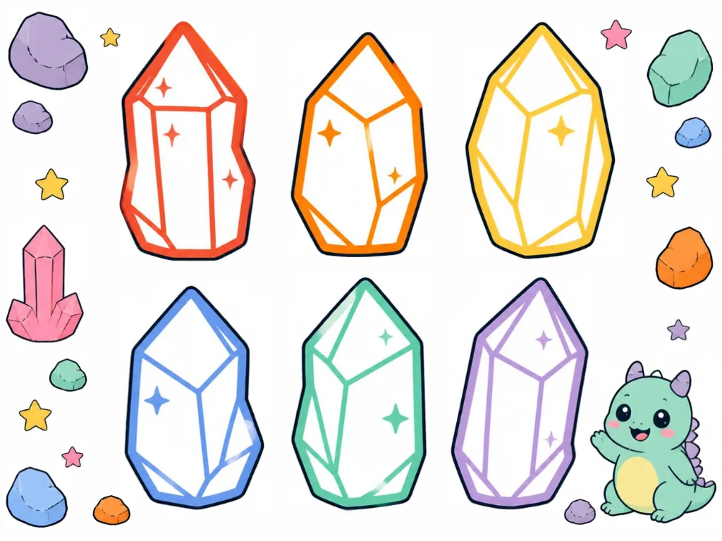 A crystal cave with warm-colored and cool-colored crystals and two cave openings.