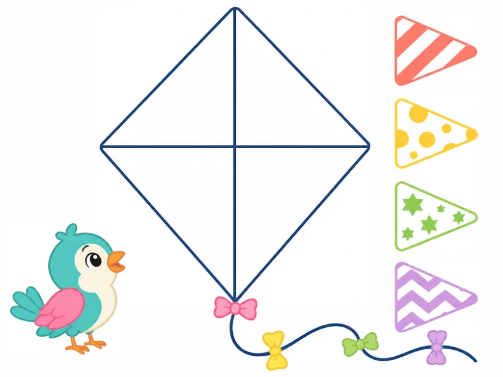 A diamond kite with four empty panels and bow ties on its tail.
