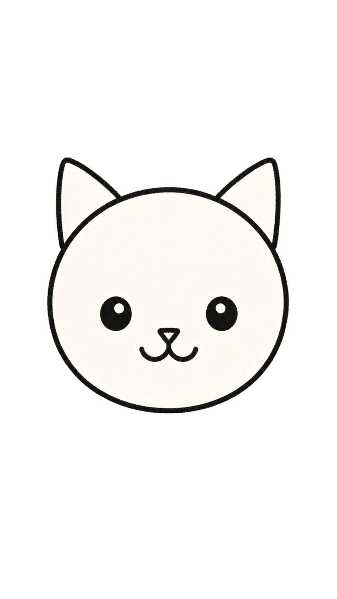 The cat face: two round eyes, a small triangle nose and a curved smile inside the circle.