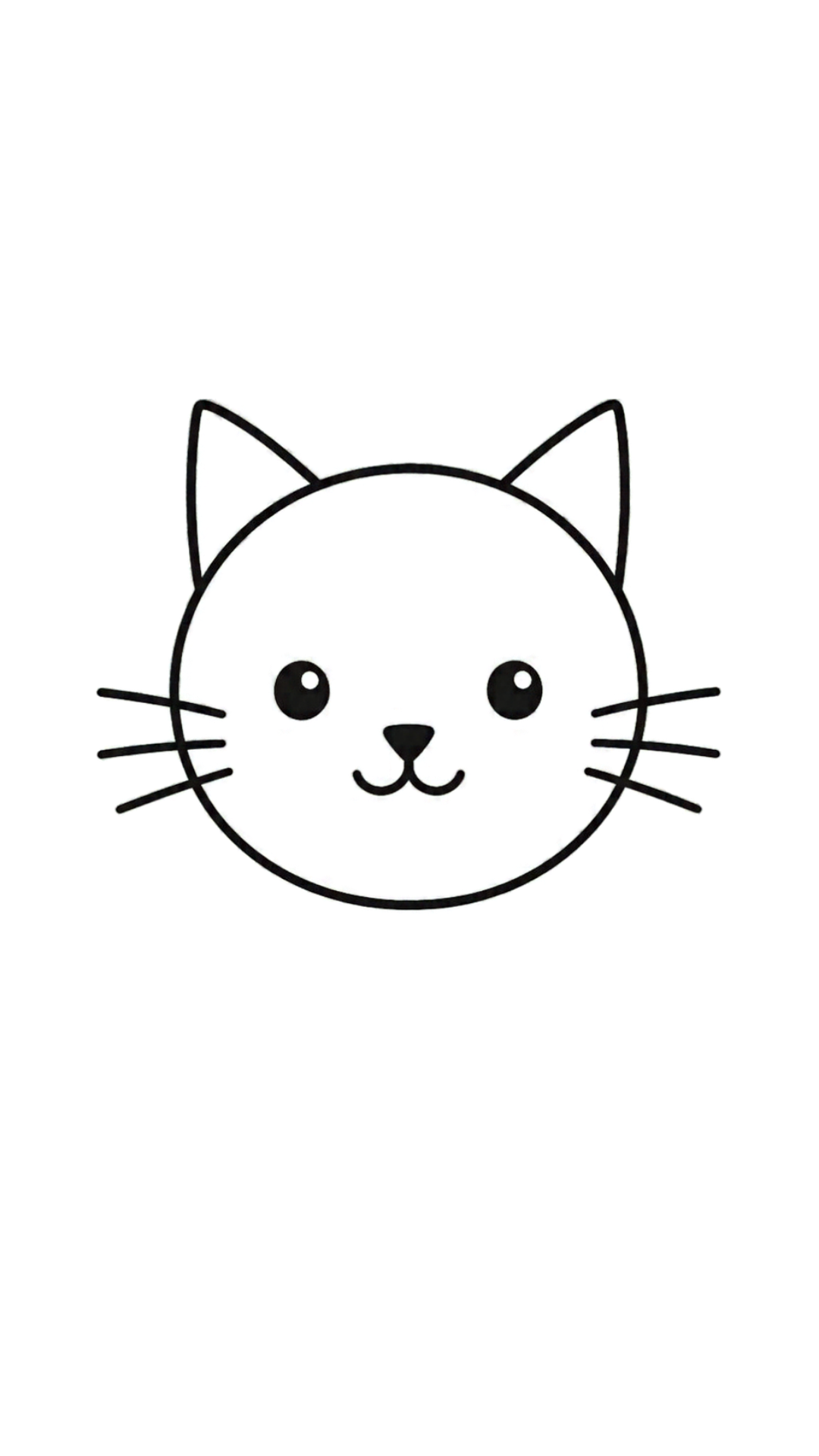 The cat face with three long whiskers added on each cheek.