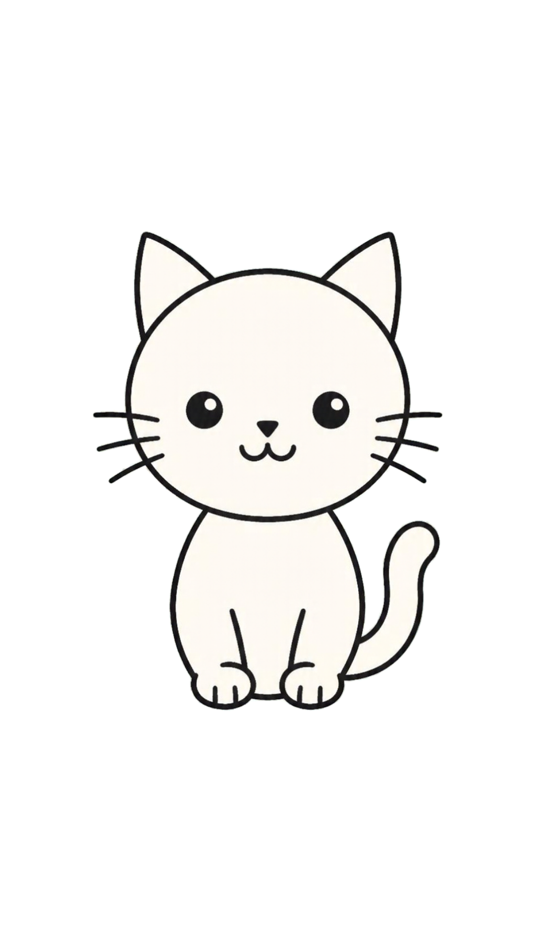 The cat now has a rounded body, two front paws and a long curled tail.