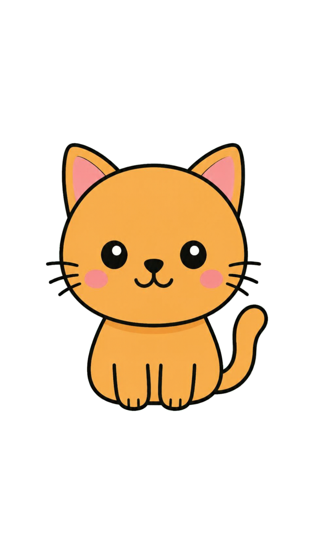 The finished cartoon cat, colored orange with pink ears and pink cheeks.