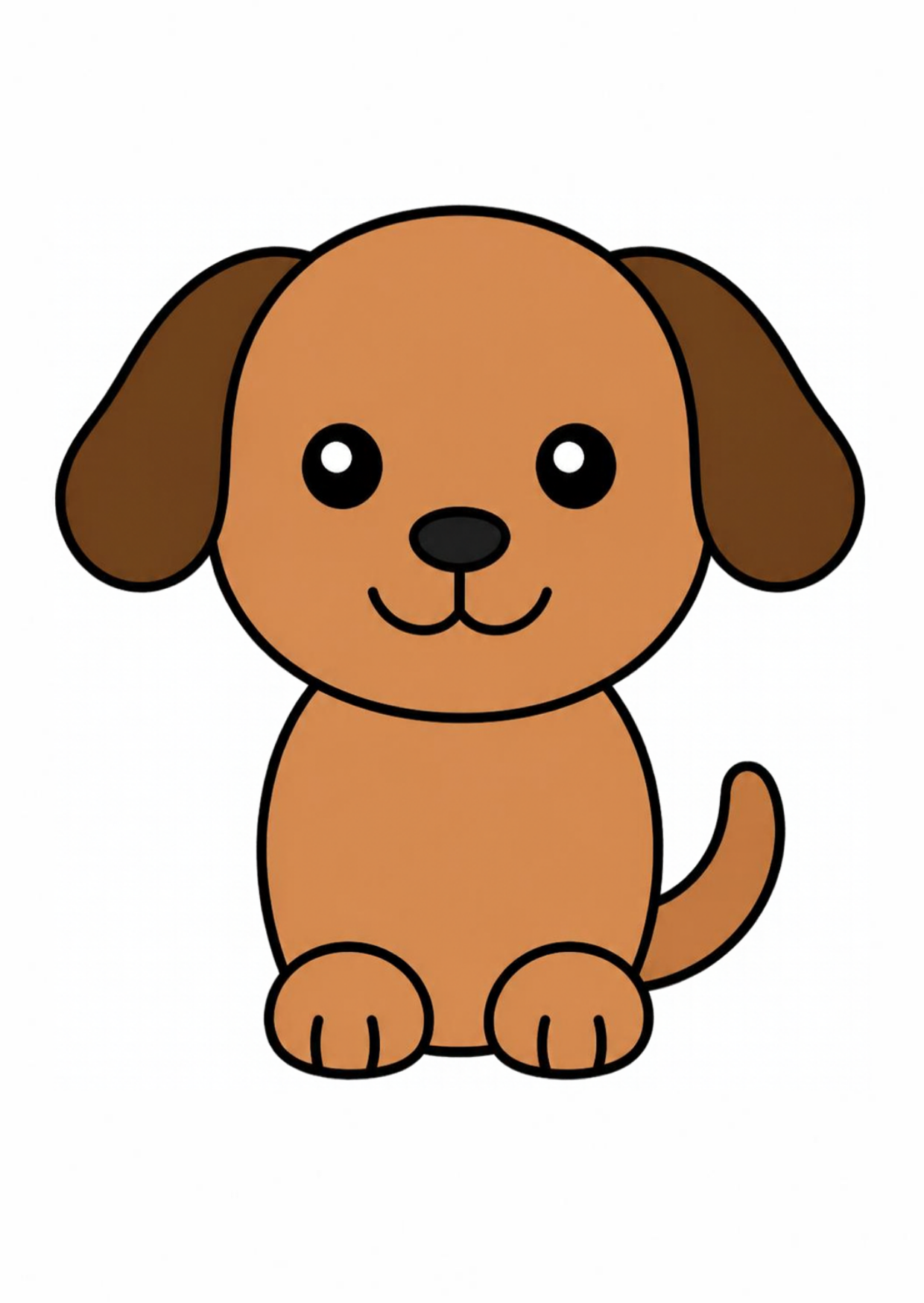 The finished cartoon dog, colored brown with darker brown ears.