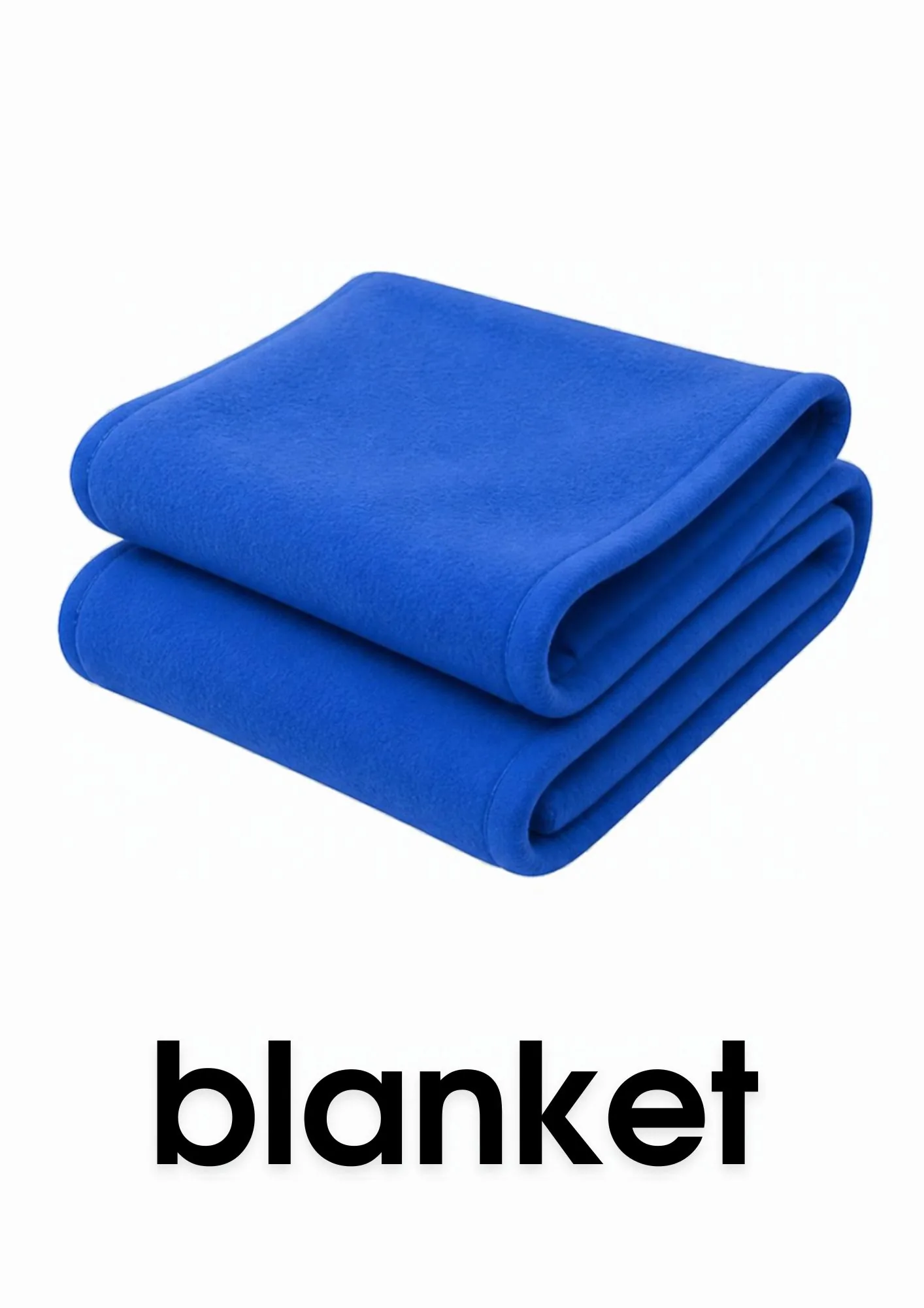 A toddler room flashcard titled blanket: the word "blanket" under a folded blue blanket.