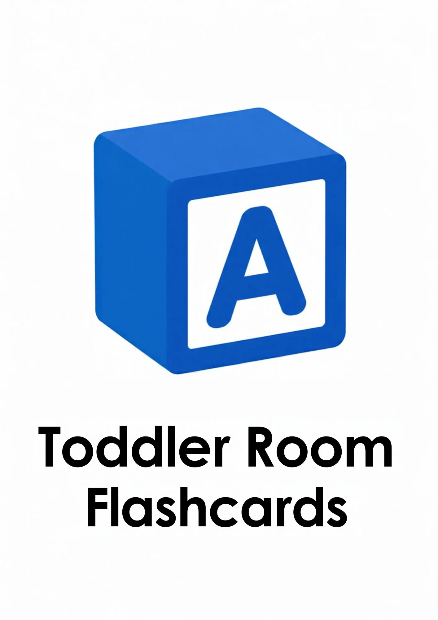 Cover of the Toddler Room flashcards set: a big letter block beside the words "Toddler Room Flashcards".