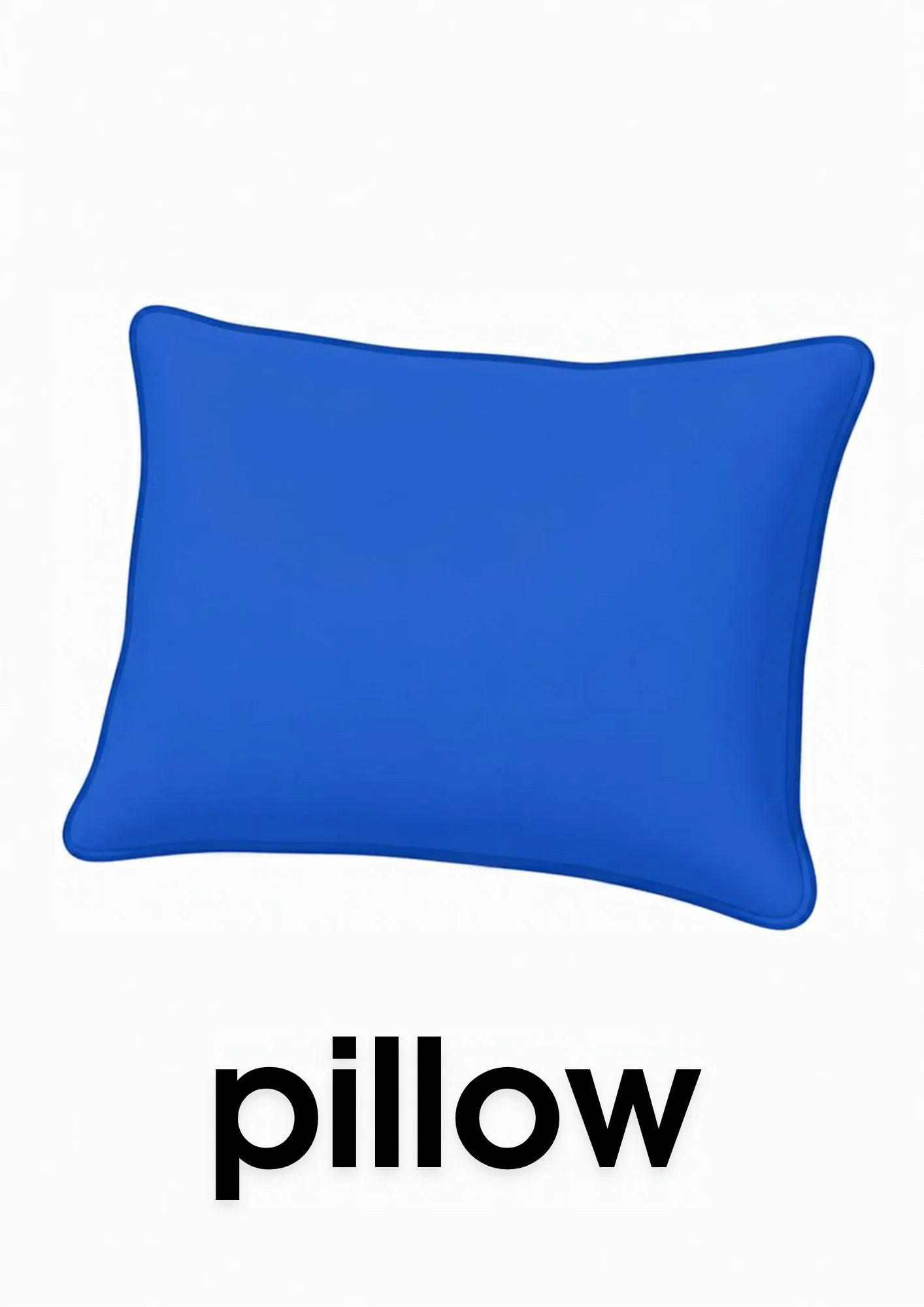 A toddler room flashcard titled pillow: the word "pillow" under a blue pillow.