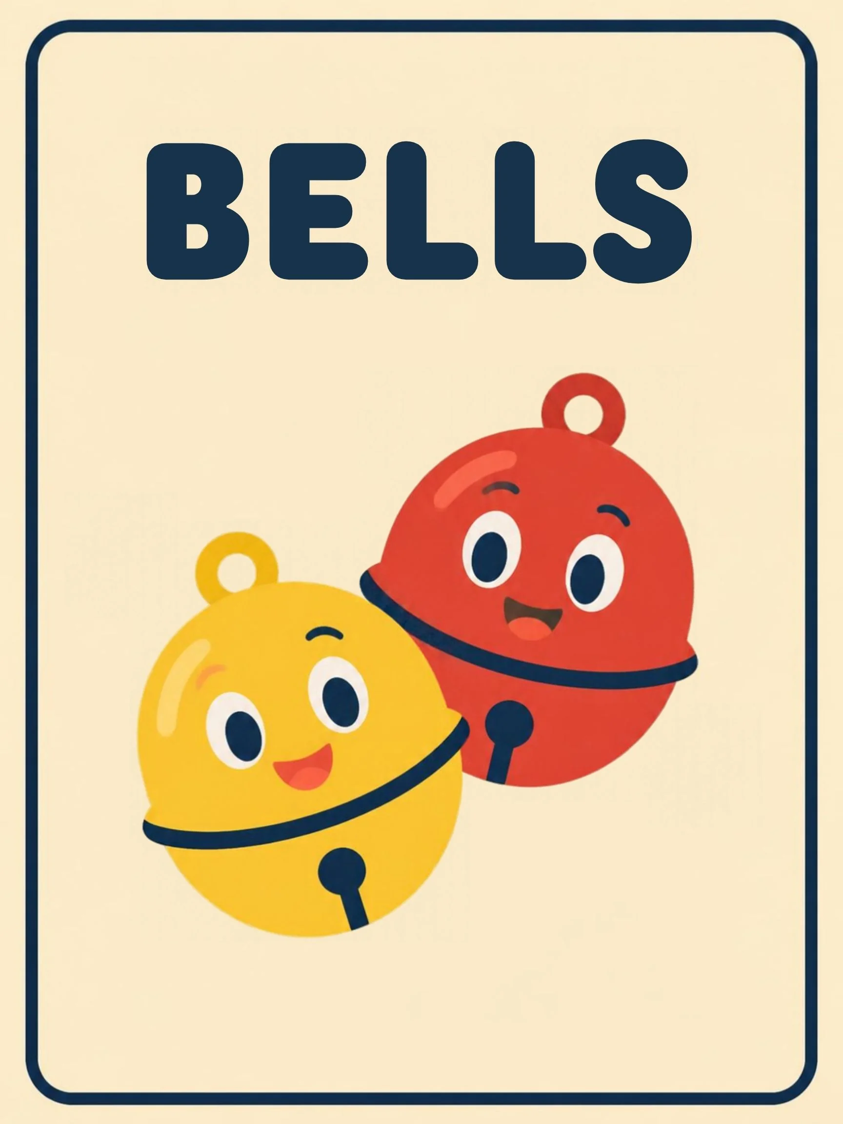 A Music Room flashcard with the word "Bells" and a friendly illustration of a row of bells.