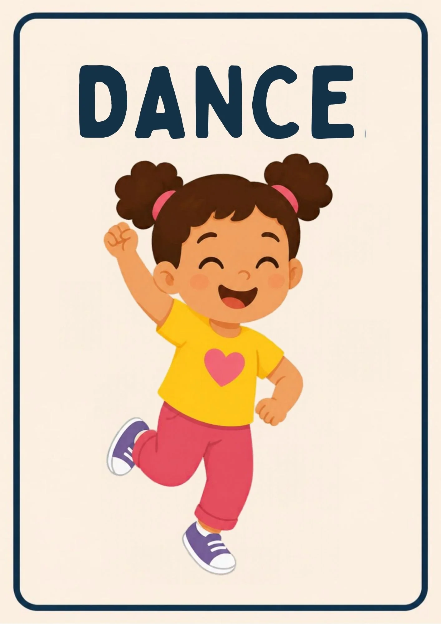 A Music Room flashcard with the word "Dance" and a picture that shows the word in action.