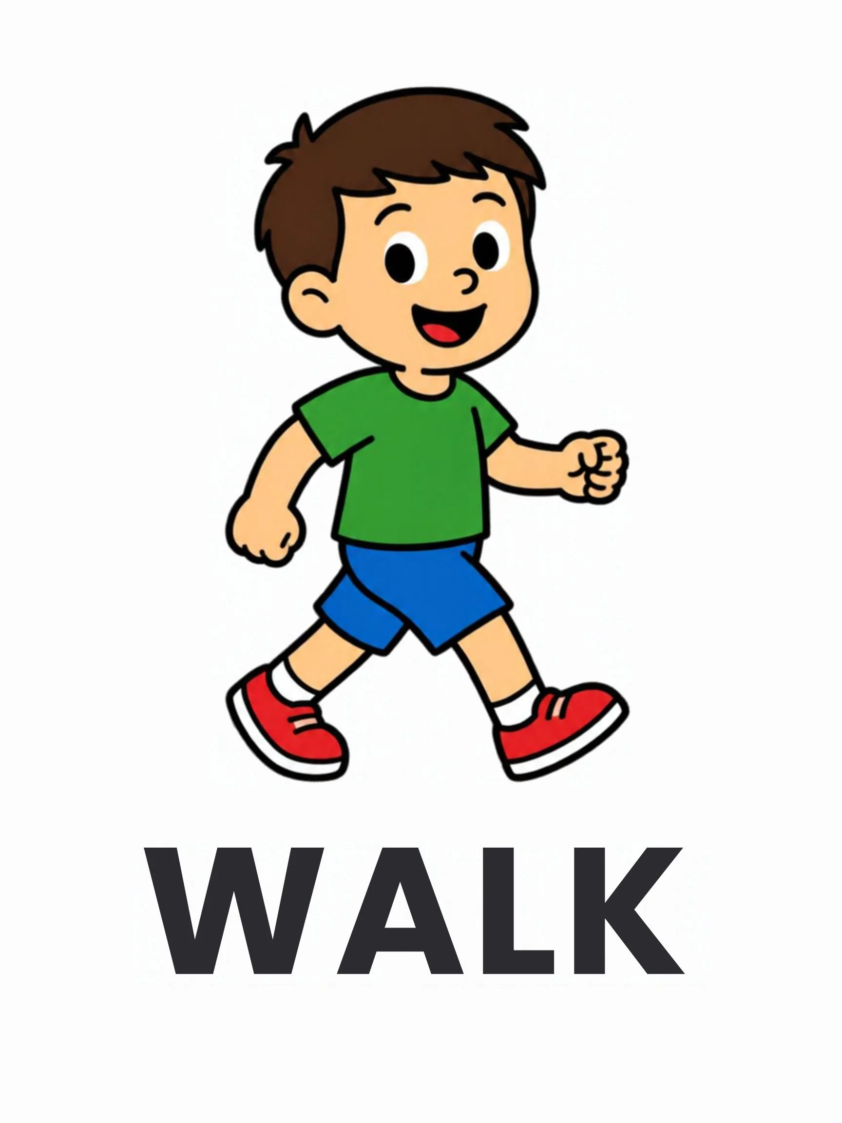A Playground flashcard with the word "Walk" and a boy walking along happily.