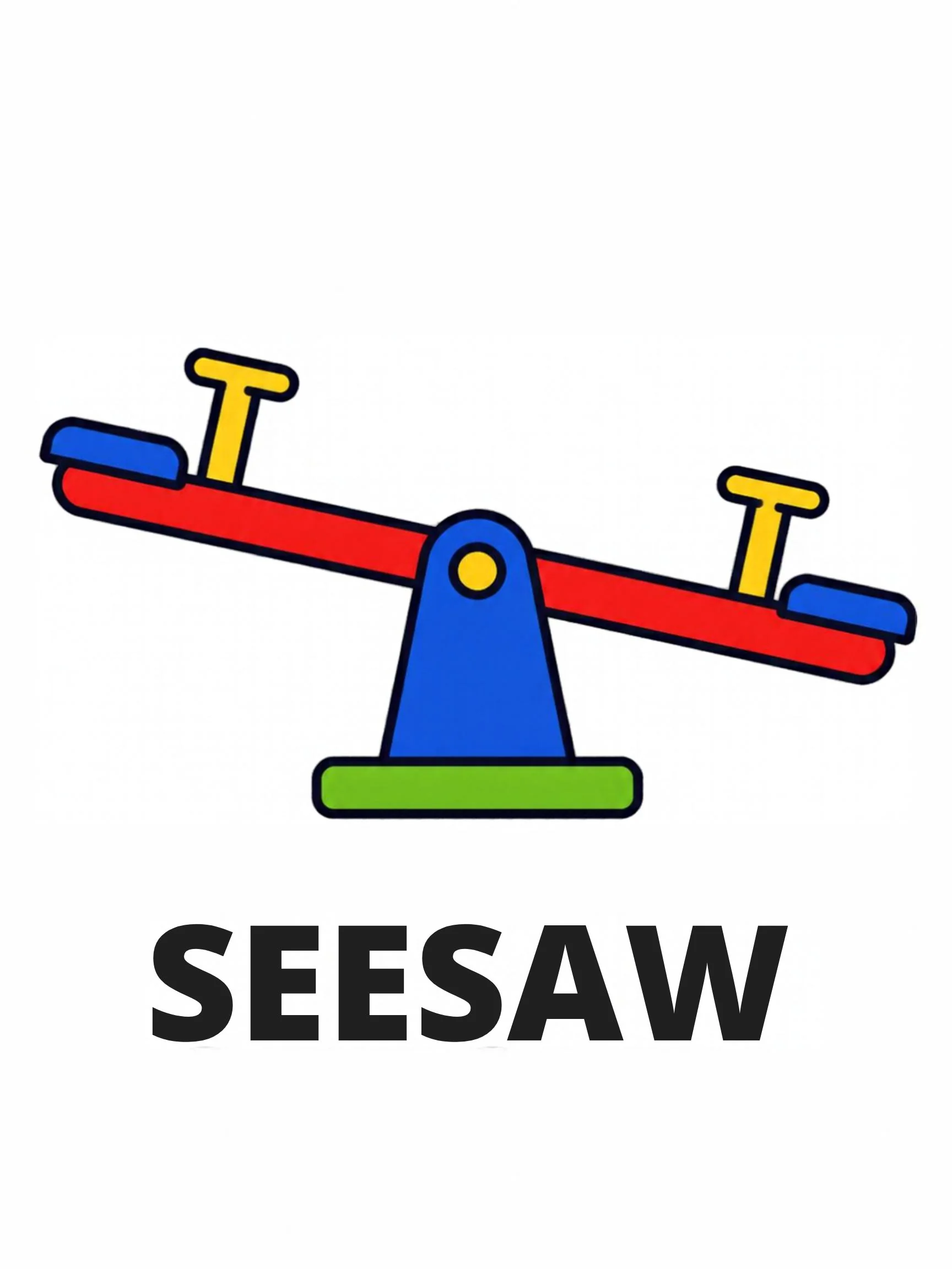 A Playground flashcard with the word "Seesaw" and a red, green and blue seesaw.