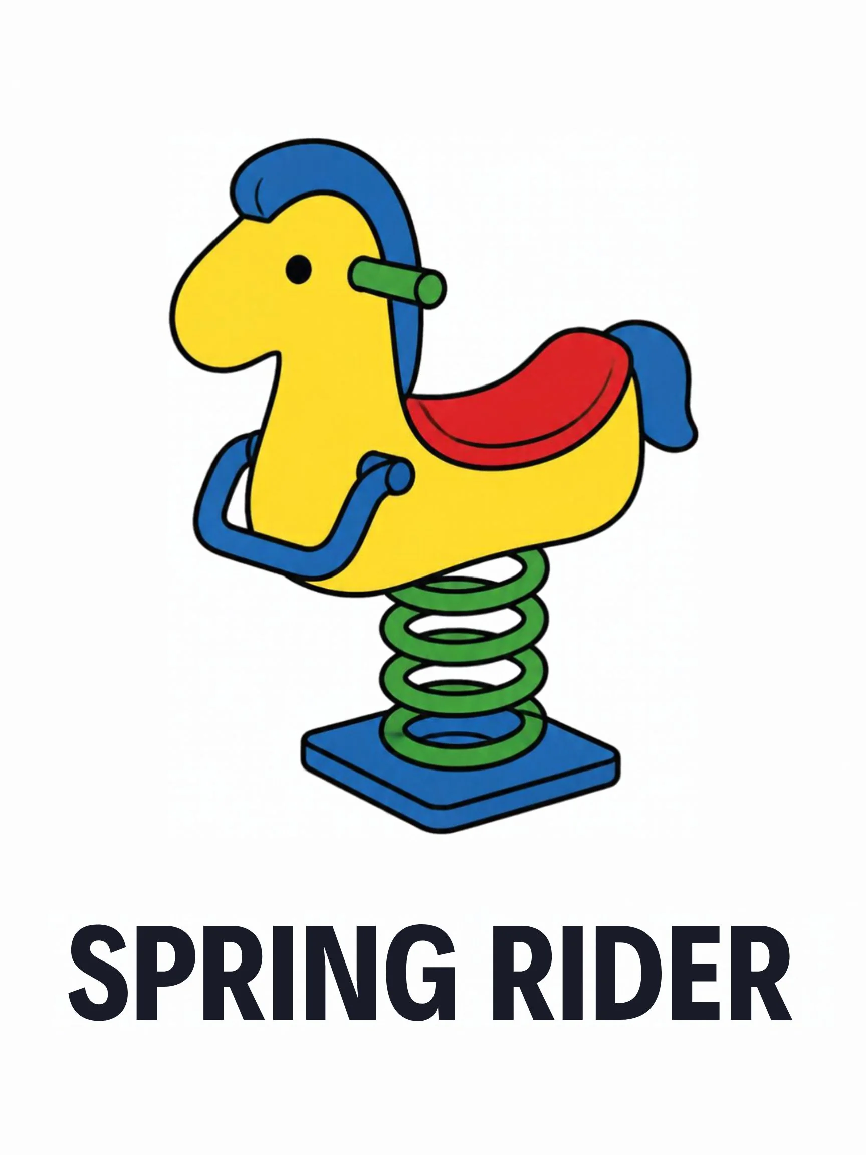 A Playground flashcard with the words "Spring Rider" and a yellow horse on a green spring.