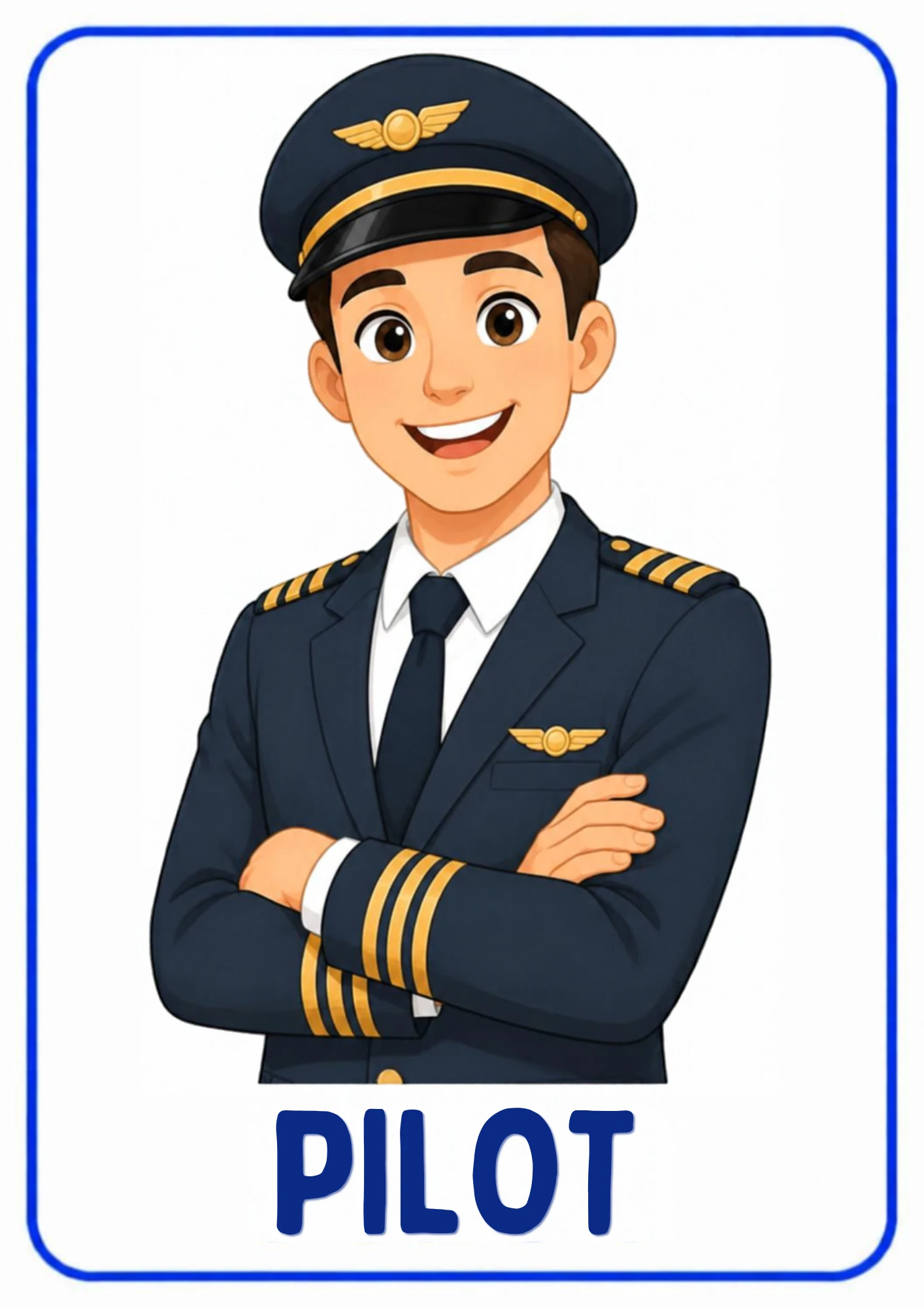 A community helpers flashcard: an illustrated pilot flying people across the sky, from the Kiddo School set for ages 4–5.