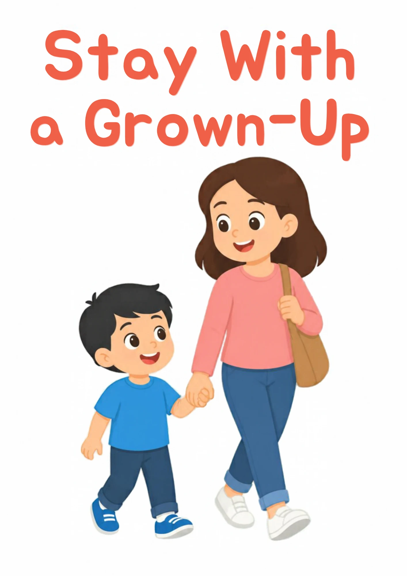 A life-skills flashcard: a grown-up holding a child’s hand while walking together.