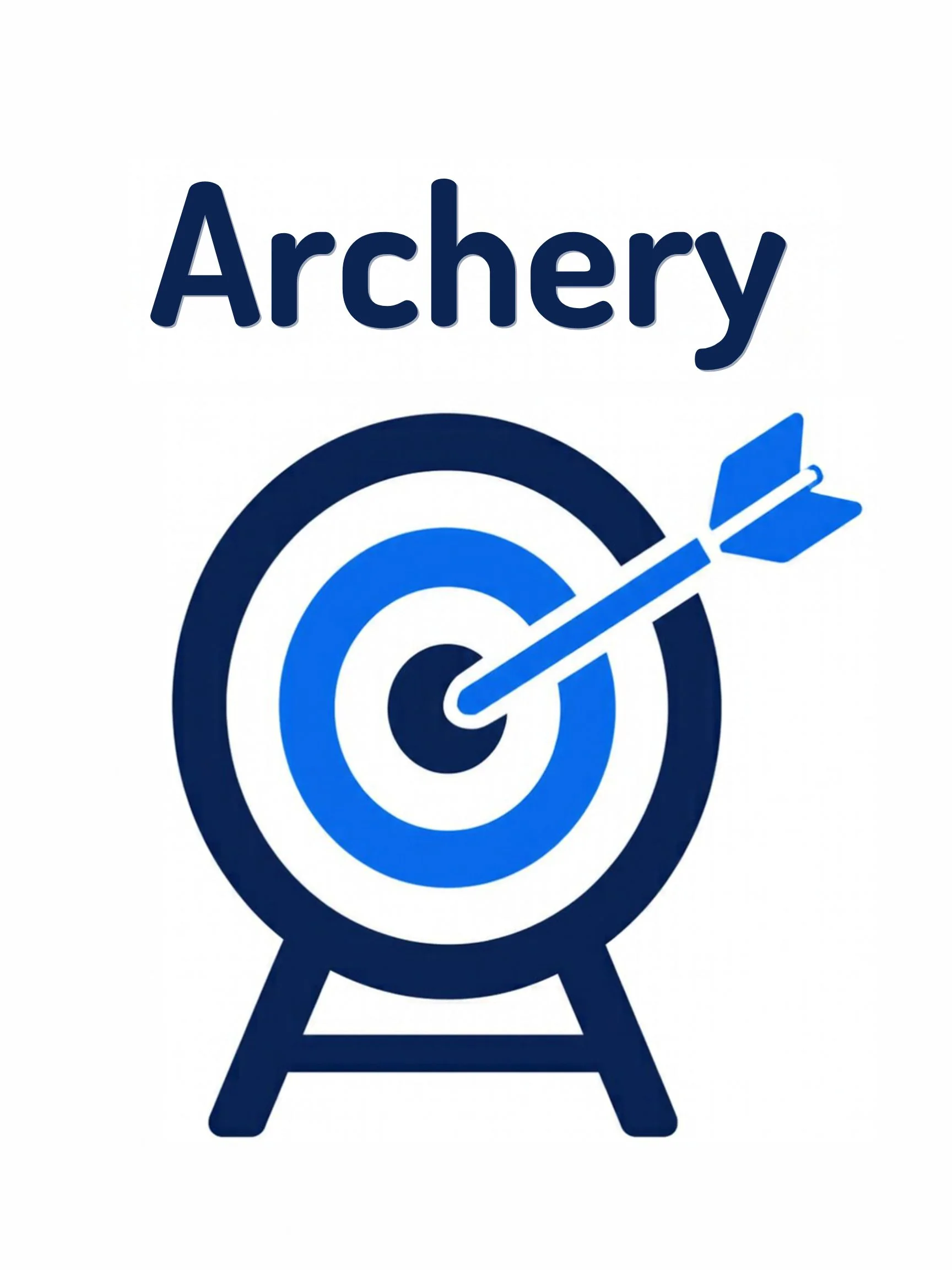 A sports flashcard titled Archery: the word "archery" over an archery scene with a bow, an arrow and a round target.