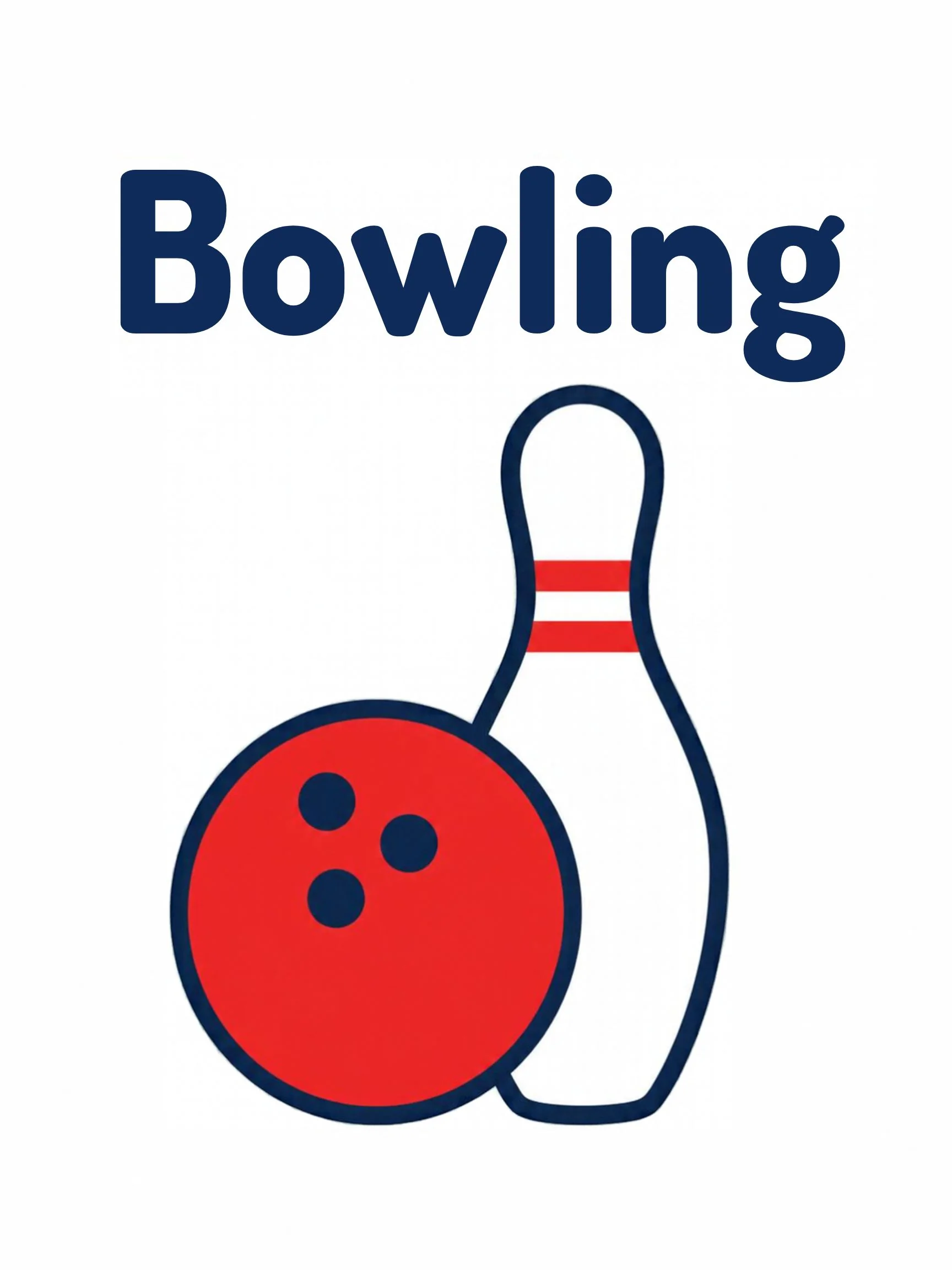 A sports flashcard titled Bowling: the word "bowling" over a bowling scene with a ball rolling toward standing pins.