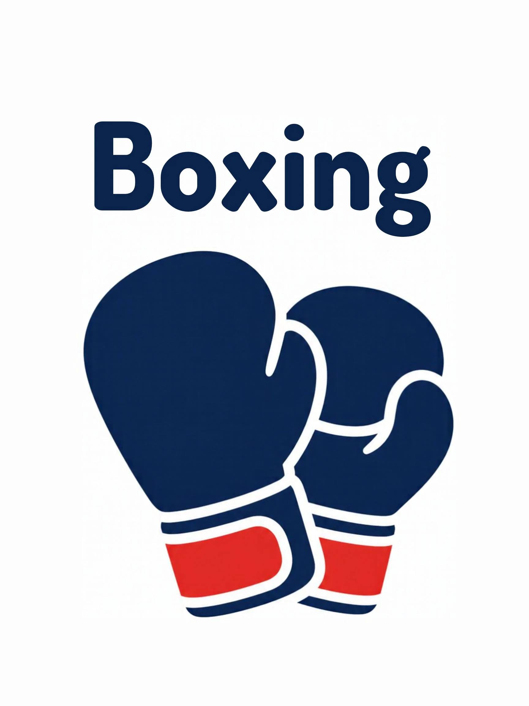 A sports flashcard titled Boxing: the word "boxing" over a boxing scene with big gloves and training pads.