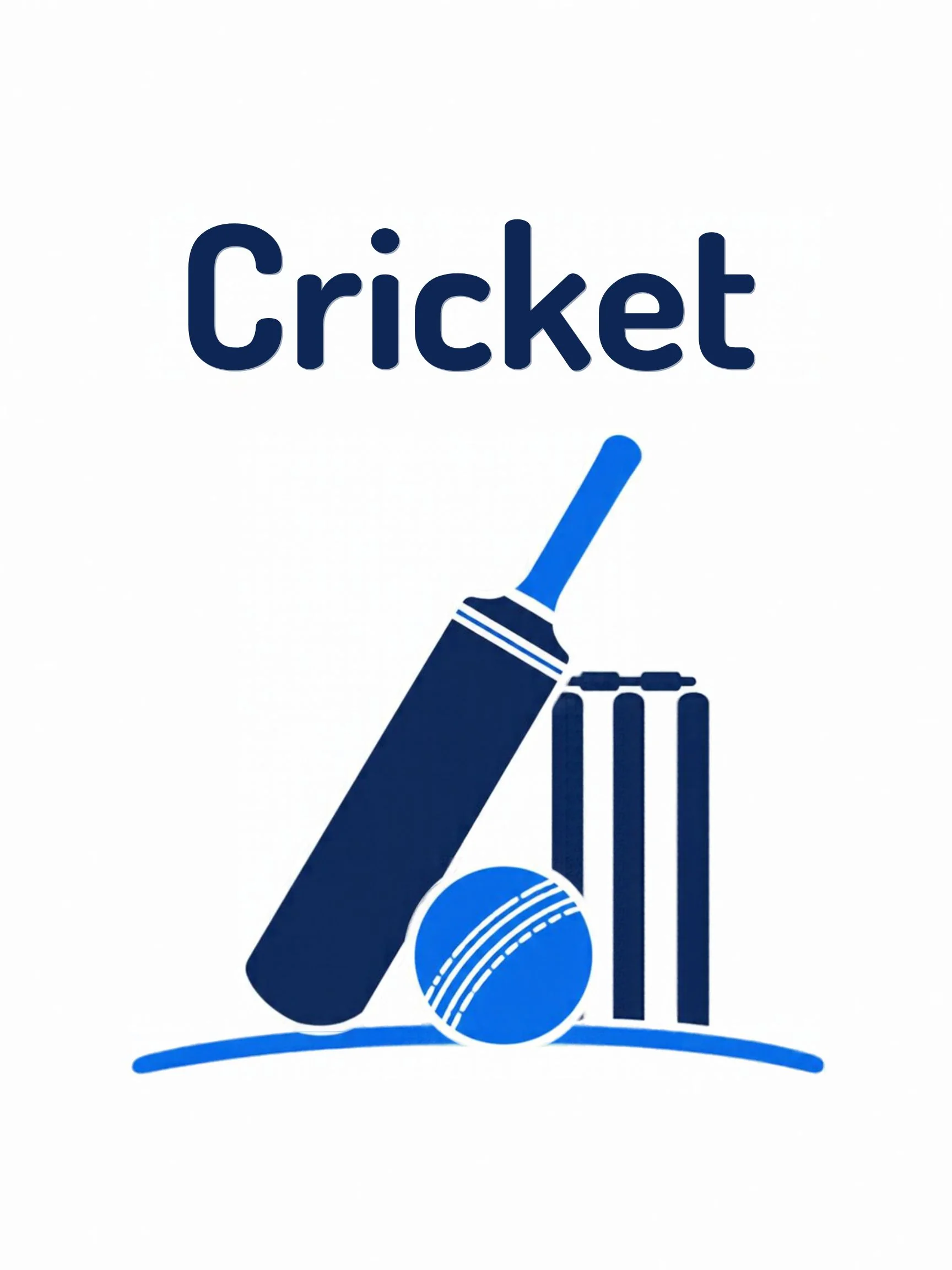 A sports flashcard titled Cricket: the word "cricket" over a cricket scene with a bat, wickets and a red ball.