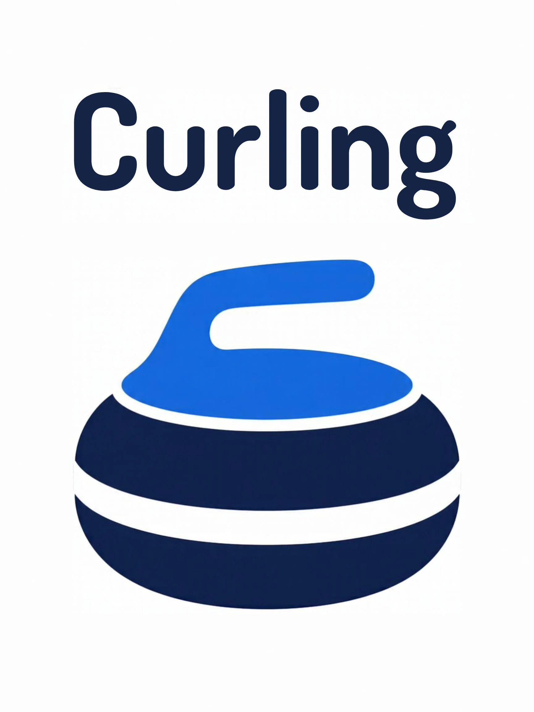 A sports flashcard titled Curling: the word "curling" over a curling scene with a stone sliding on ice toward the house.