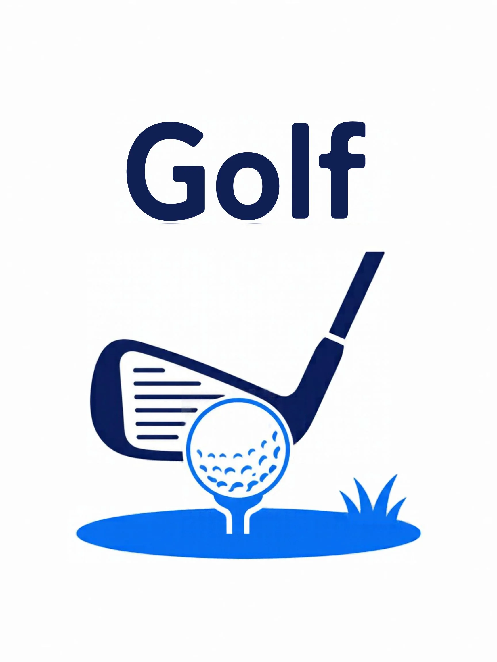 A sports flashcard titled Golf: the word "golf" over a golf scene with a club swinging toward a small white ball on green grass.