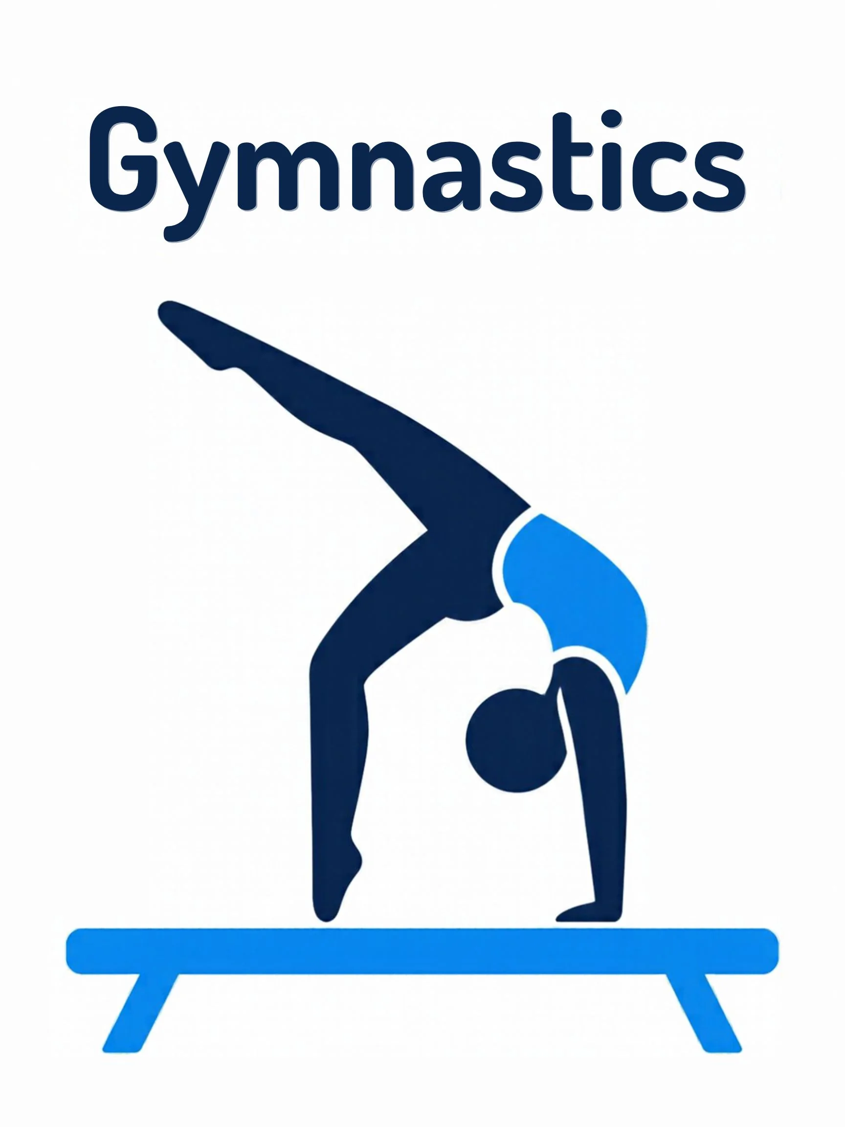 A sports flashcard titled Gymnastics: the word "gymnastics" over a gymnastics scene with a child balancing with arms out.