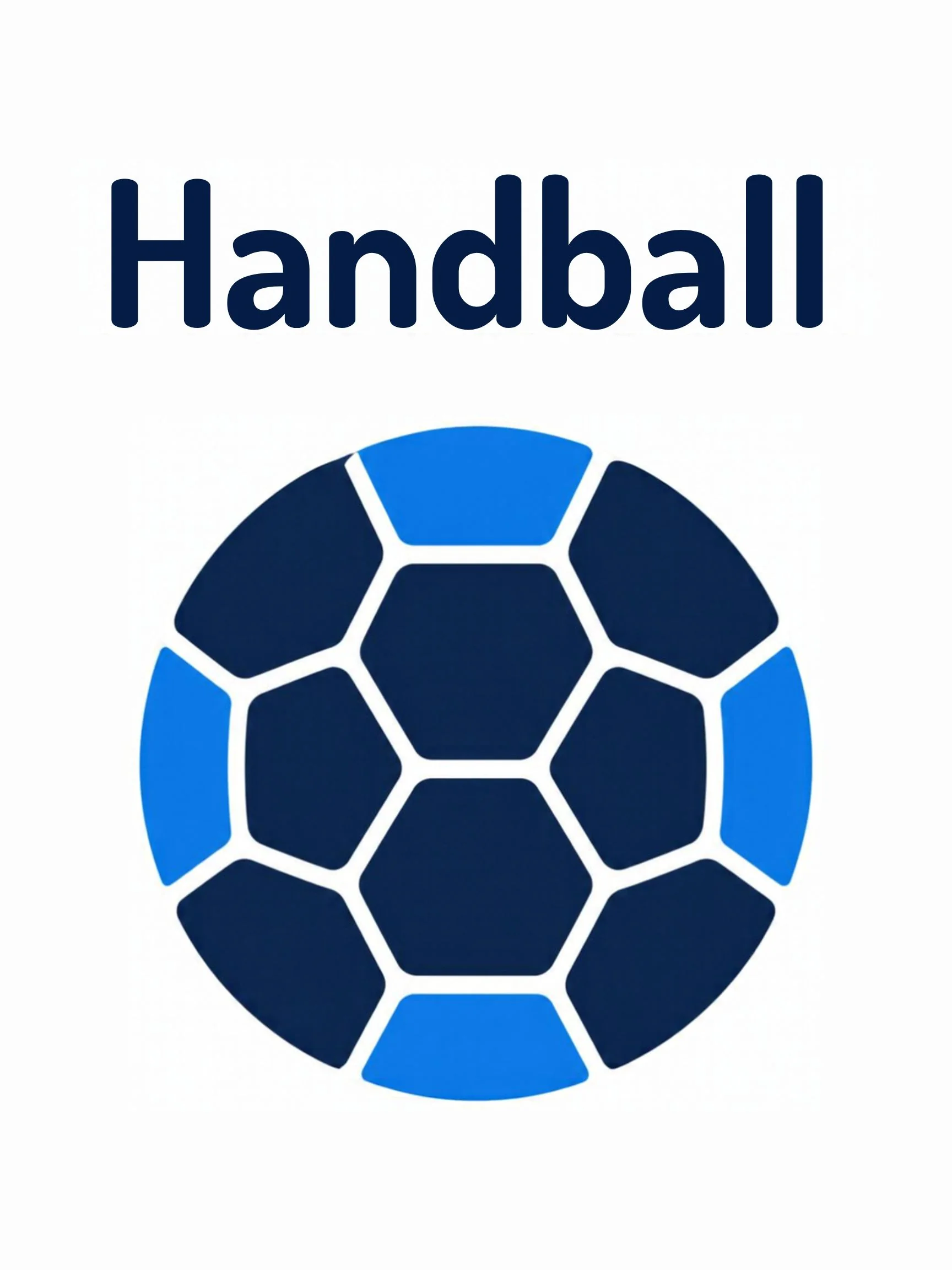 A sports flashcard titled Handball: the word "handball" over a handball scene with a player throwing a small ball at a goal.