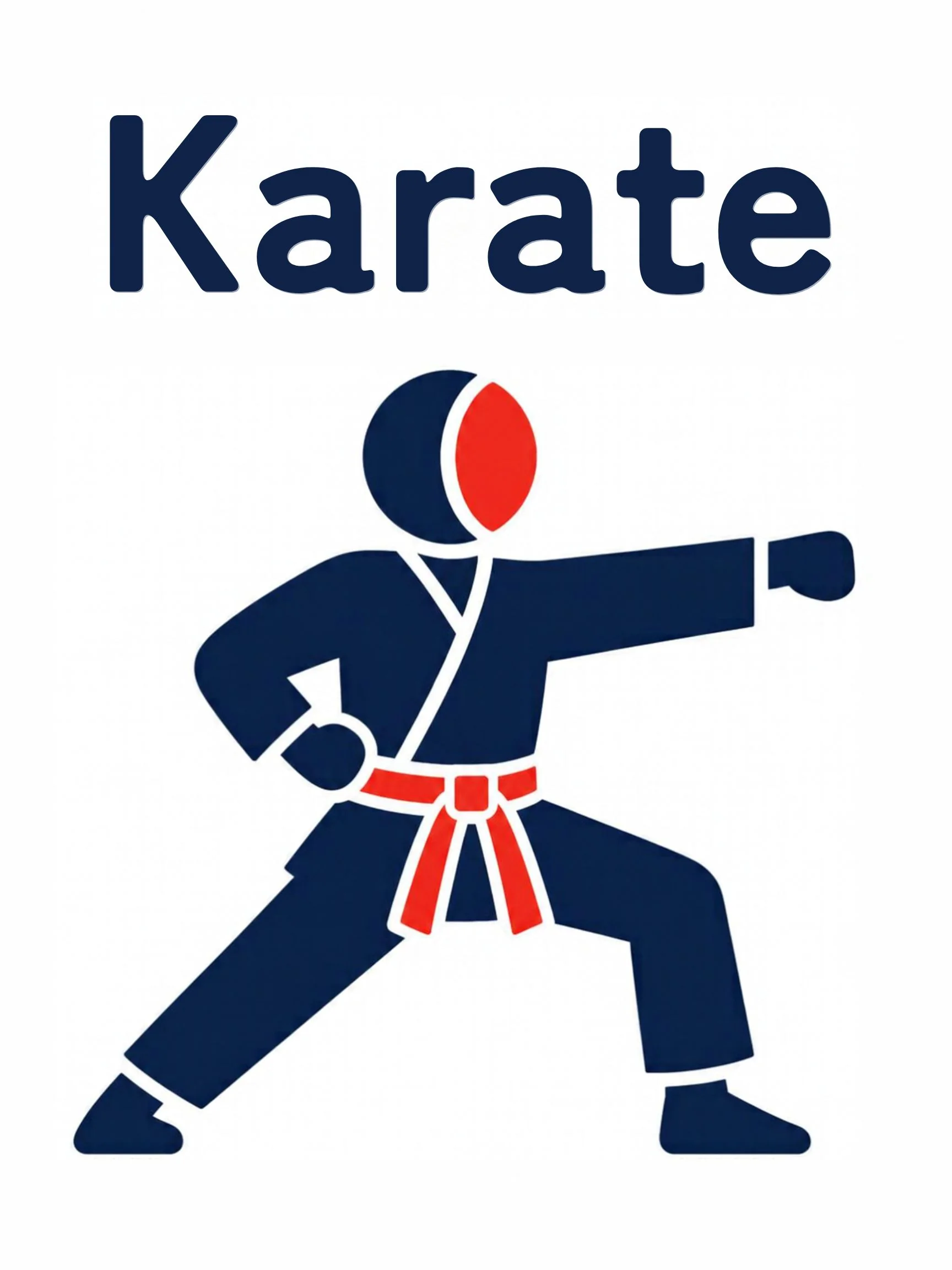 A sports flashcard titled Karate: the word "karate" over a karate scene with a child in a white suit mid-punch.