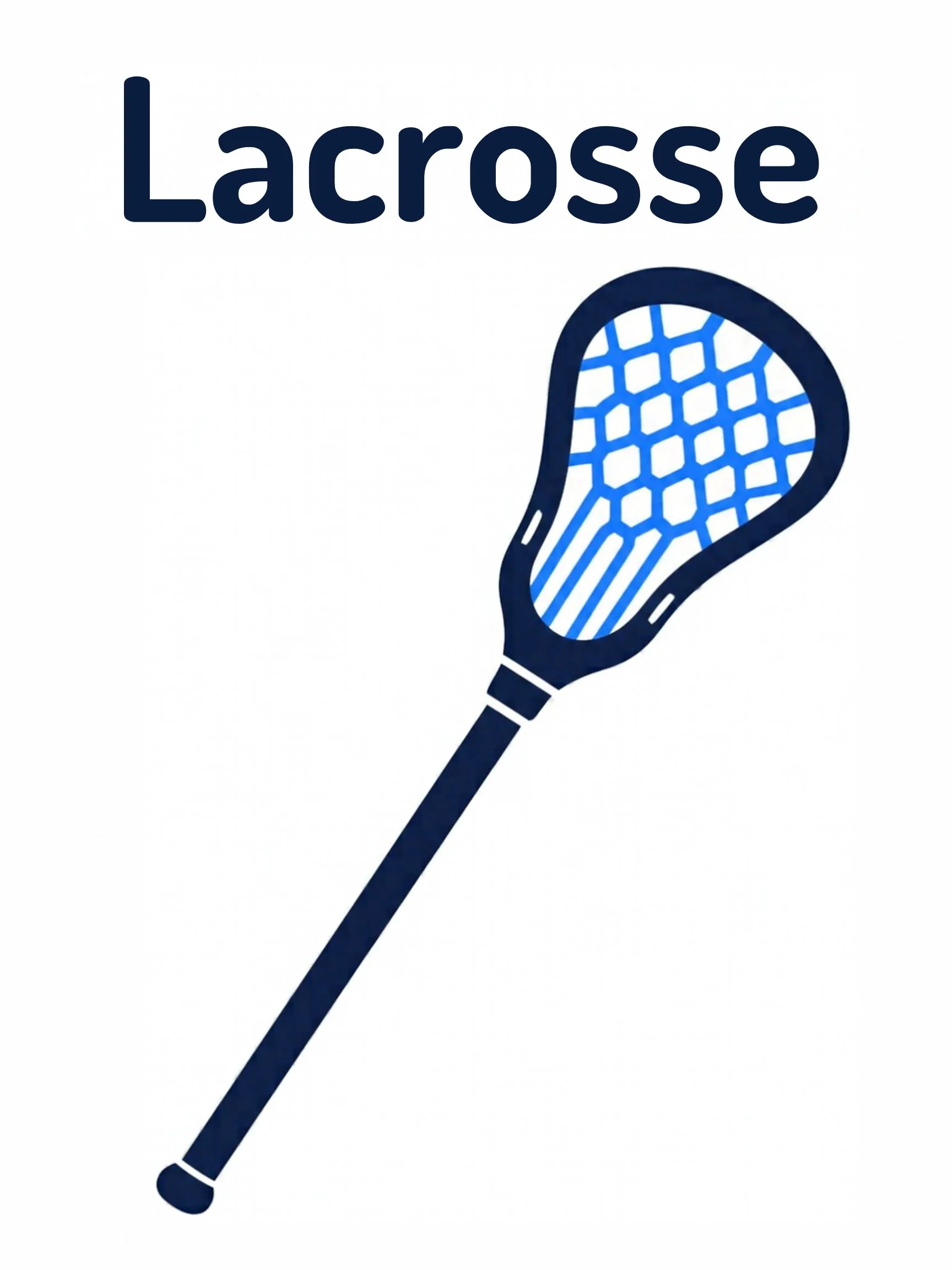 A sports flashcard titled Lacrosse: the word "lacrosse" over a lacrosse scene with a netted stick cradling a small ball.