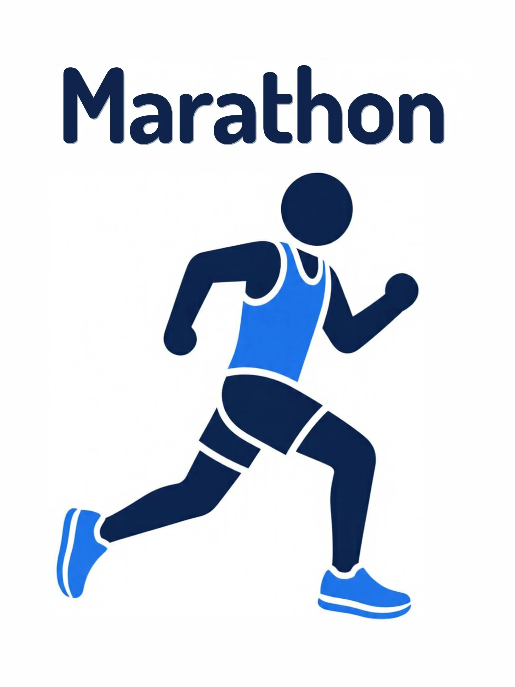 A sports flashcard titled Marathon: the word "marathon" over a long-distance running scene with a finish line and number bib.