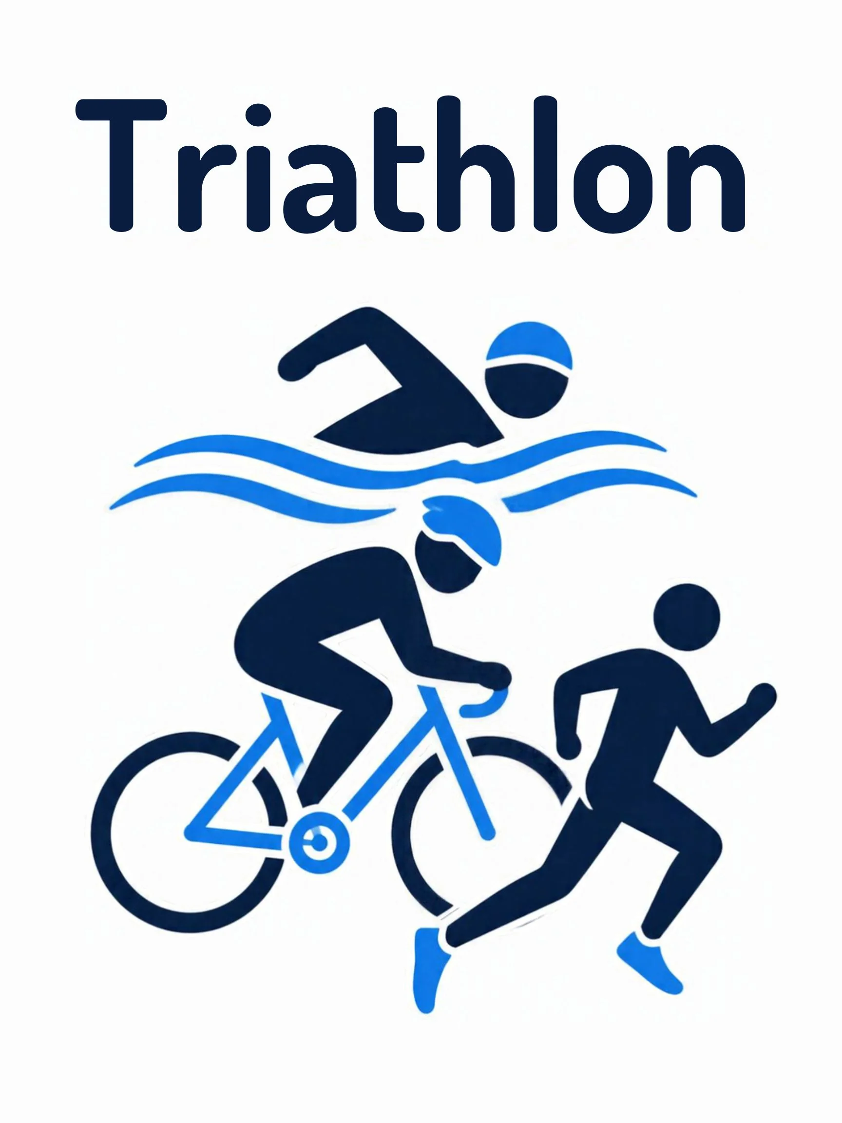 A sports flashcard titled Triathlon: the word "triathlon" over a scene showing swimming, cycling and running together.