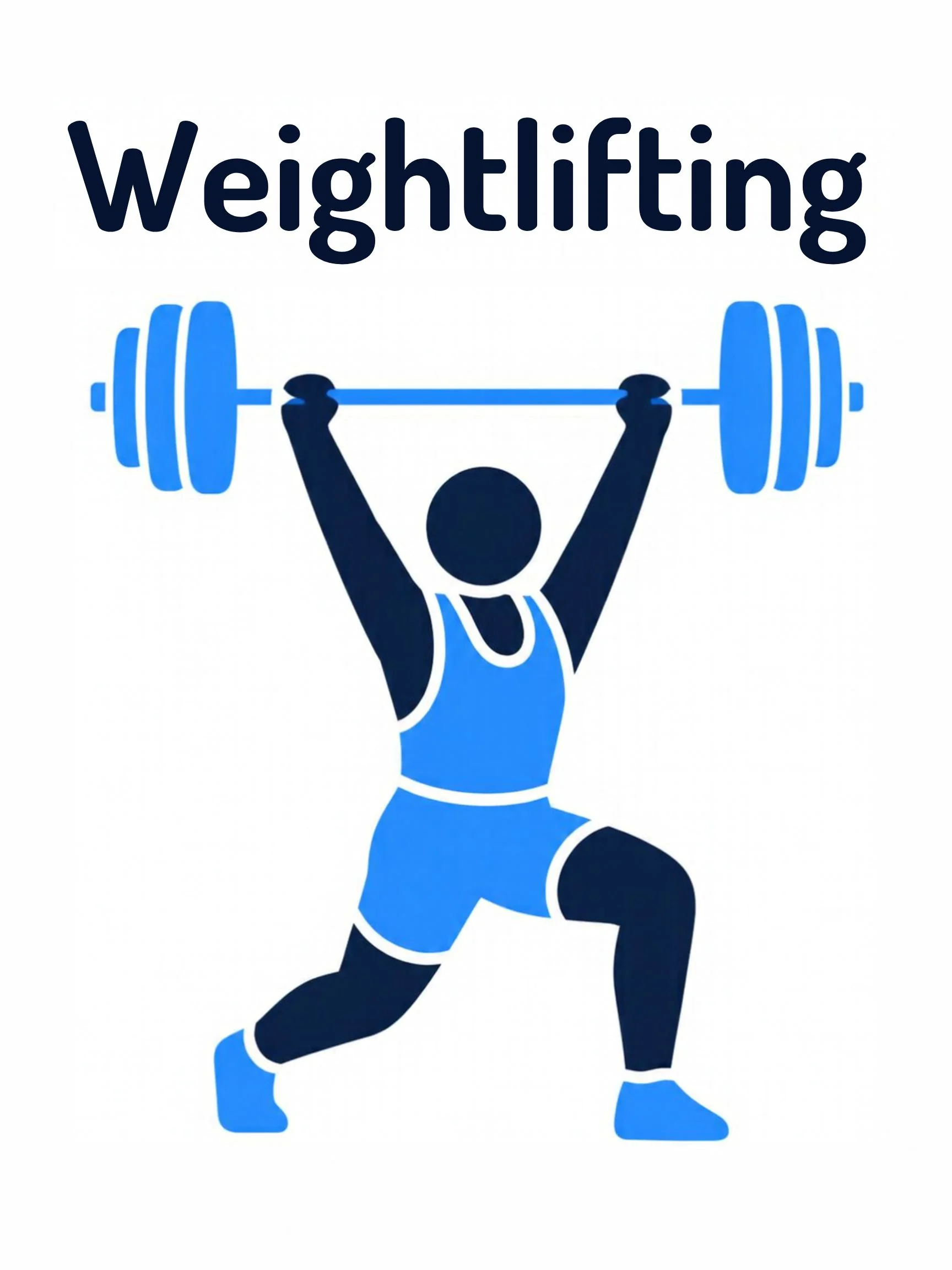 A sports flashcard titled Weightlifting: the word "weightlifting" over a weightlifting scene with a barbell lifted strong overhead.