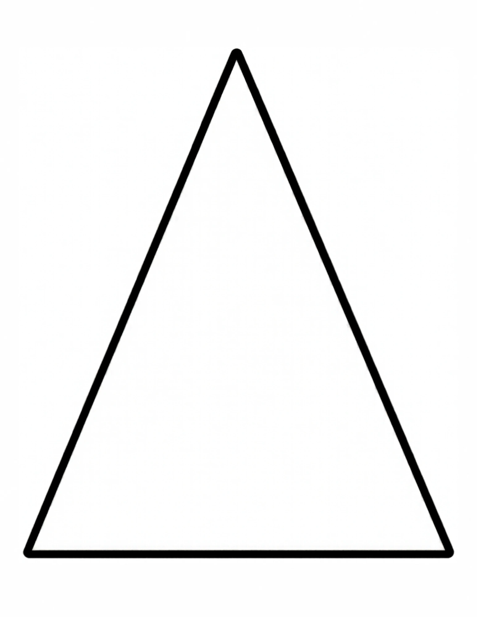 A tall, narrow bold-outlined triangle standing up on a white coloring page.