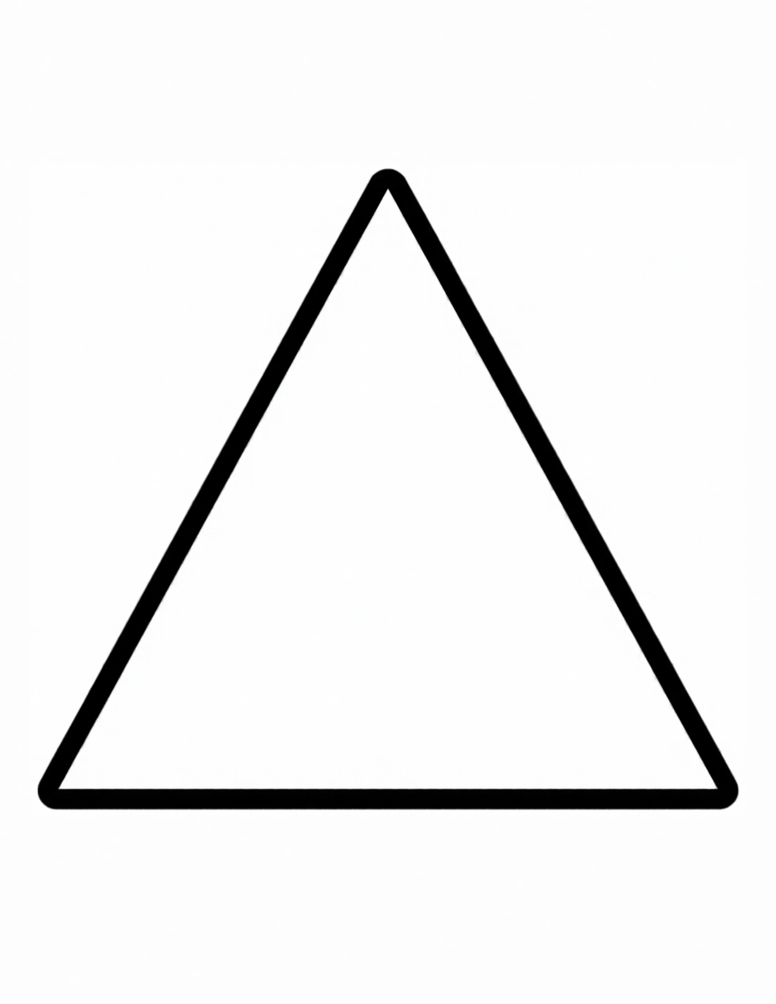 A big bold-outlined triangle filling the middle of a white coloring page.