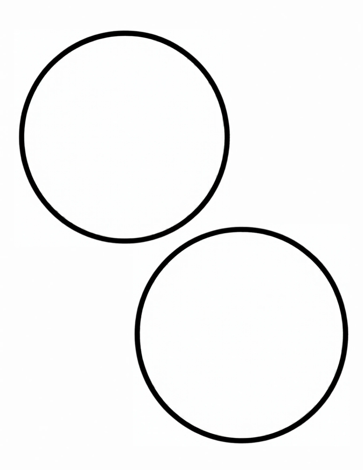 Two bold-outlined circles on a white coloring page, one near the top and one near the bottom.