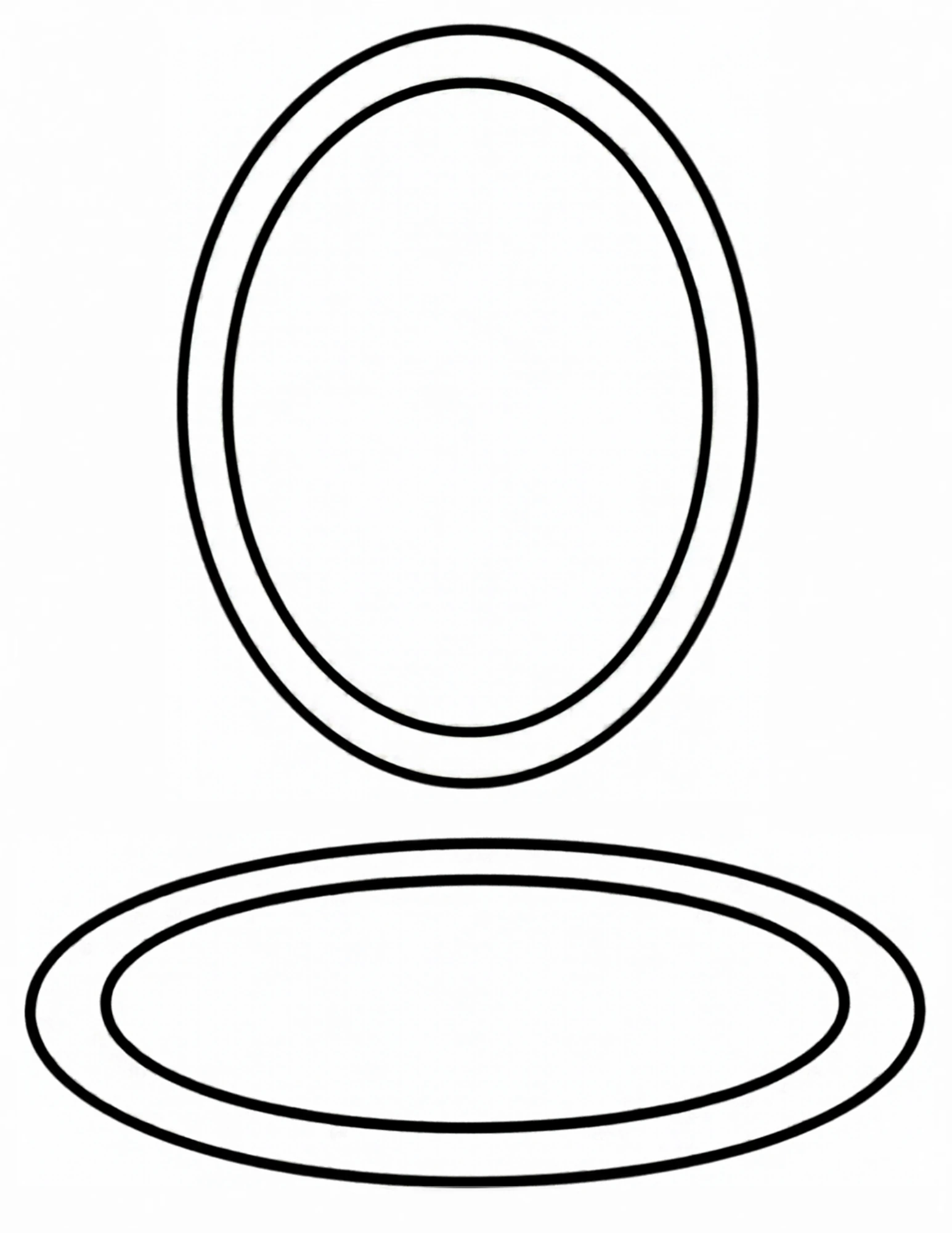 Two double-outlined oval rings: a tall upright one near the top and a wide flat one near the bottom.