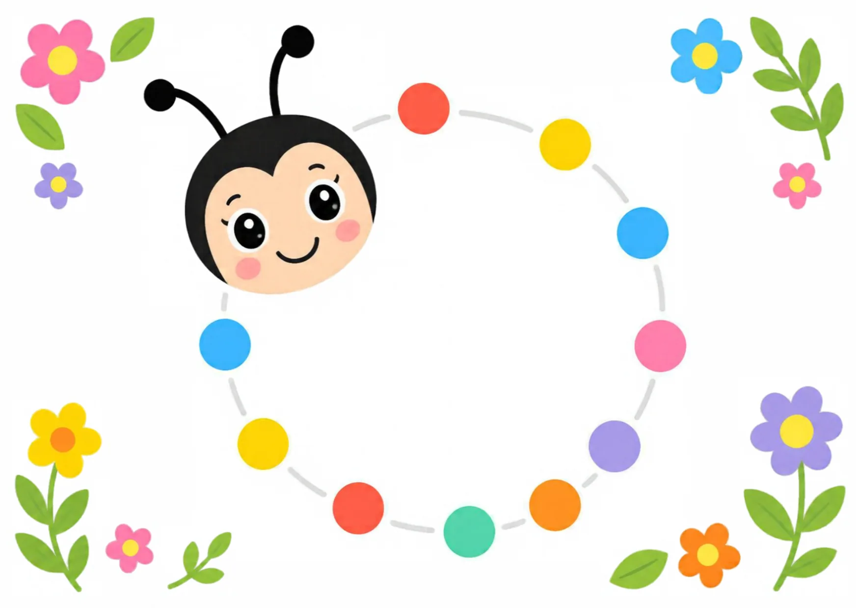 A ladybug surrounded by ten numbered colored dots to connect in order.